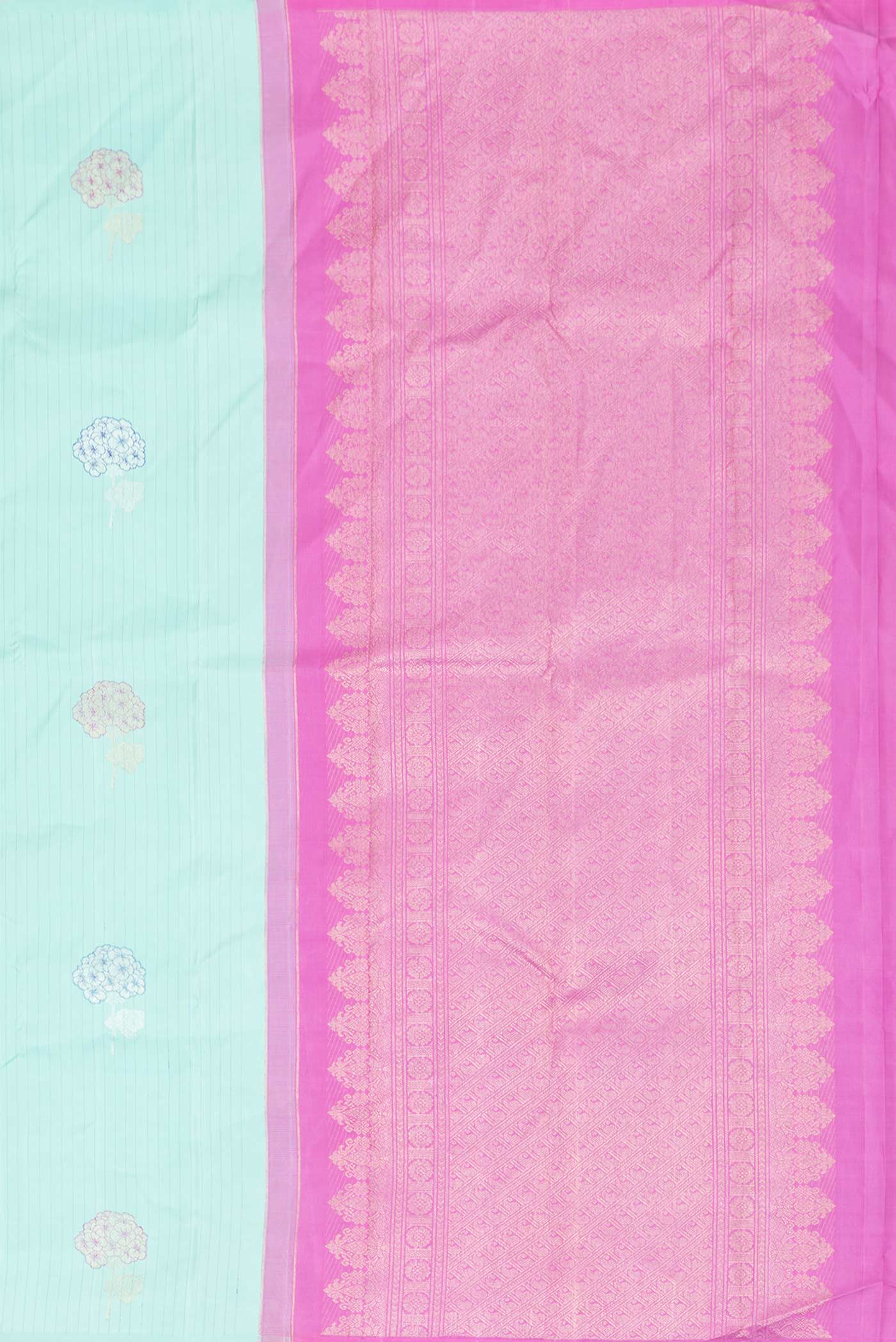 Pure Silk Pure Zari Sea Green Dual Tone Kanjivaram Saree - Image 7