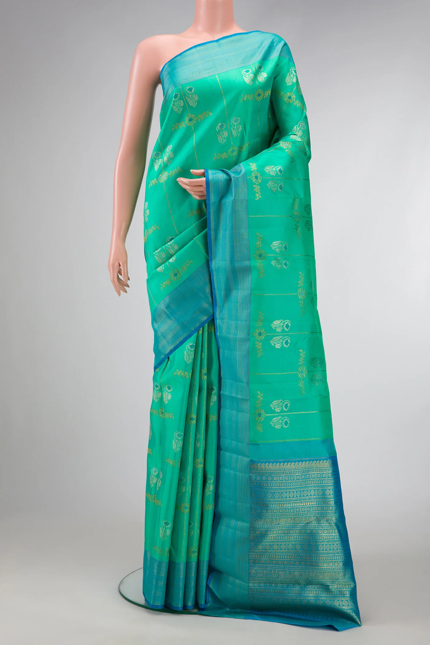 Pure Silk Pure Zari Sea Green Kanjivaram Saree