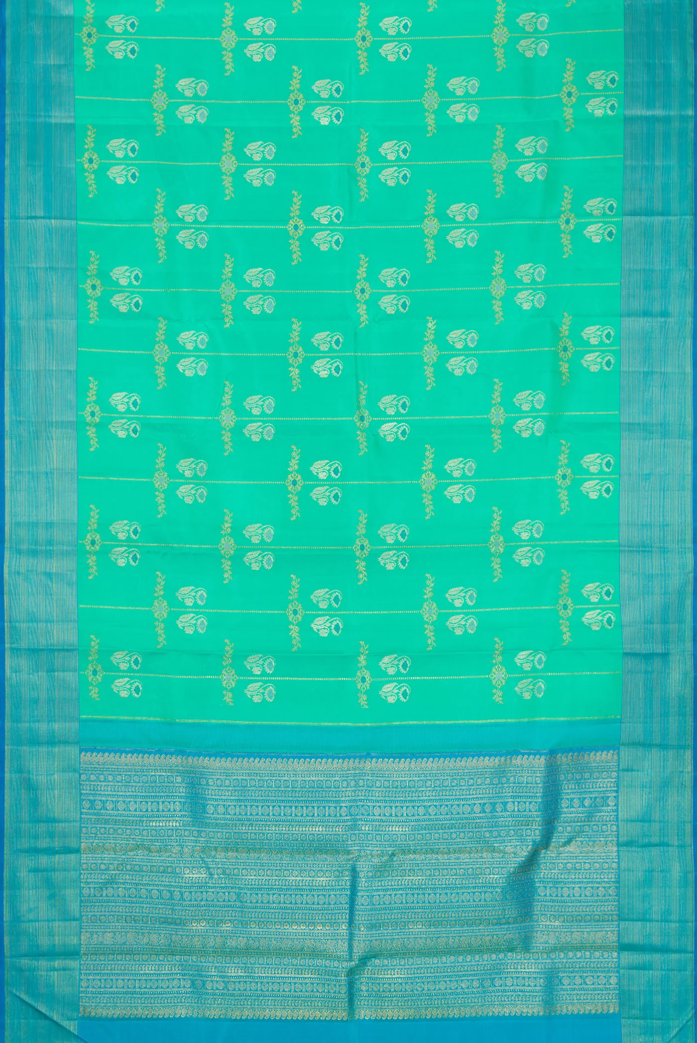 Pure Silk Pure Zari Sea Green Kanjivaram Saree - Image 6