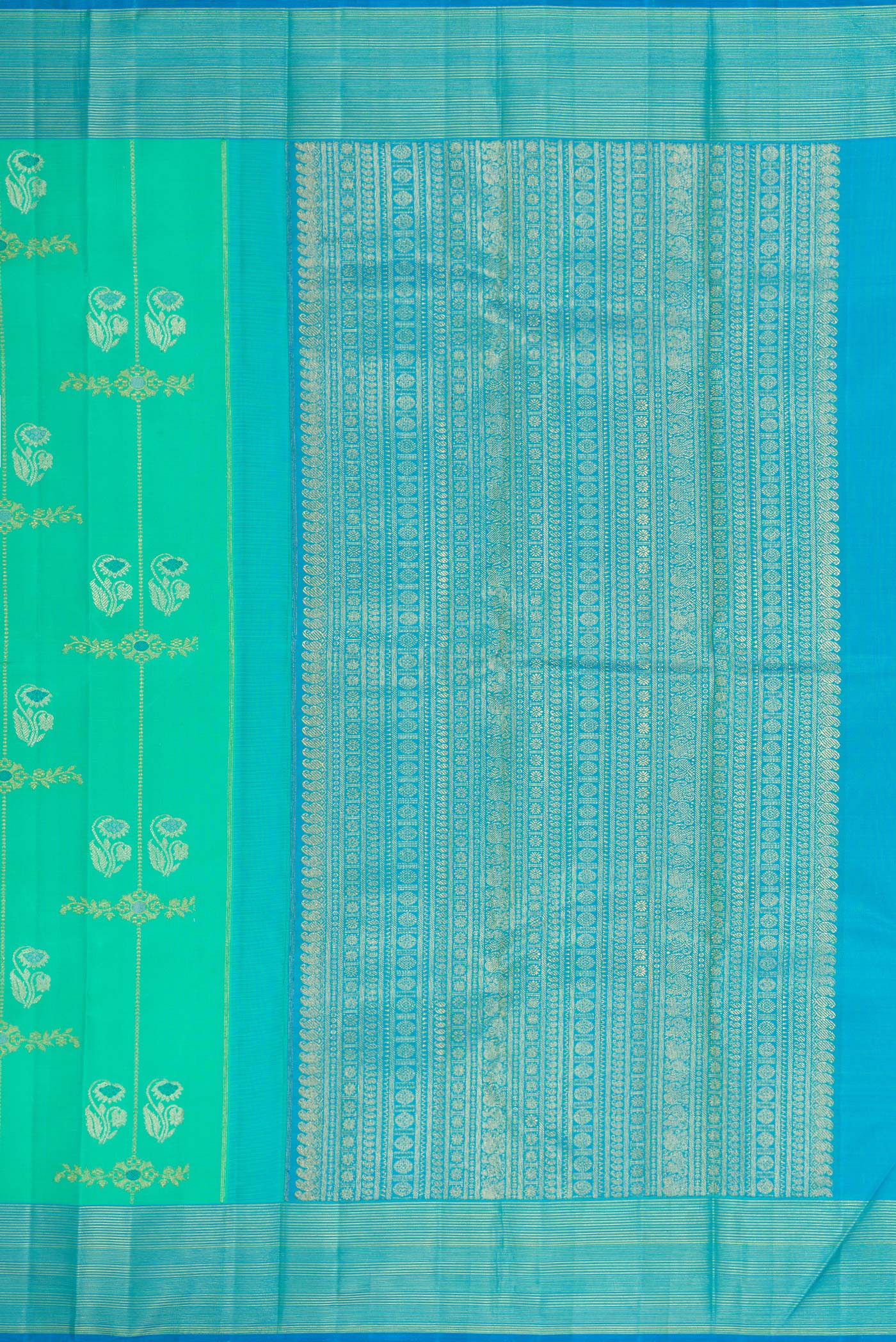 Pure Silk Pure Zari Sea Green Kanjivaram Saree - Image 7
