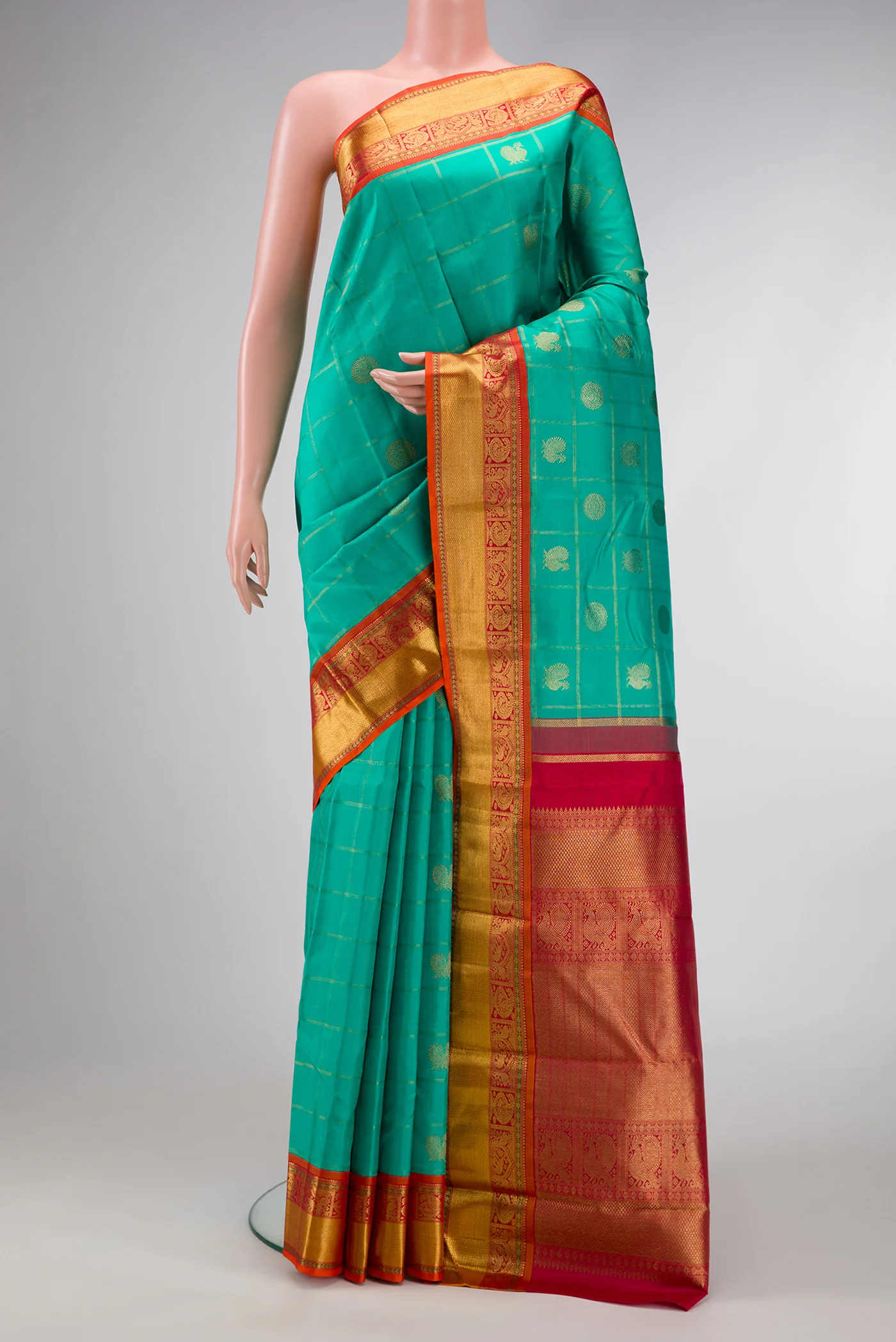 Pure Silk Pure Zari Sea Green Kanjivaram Saree