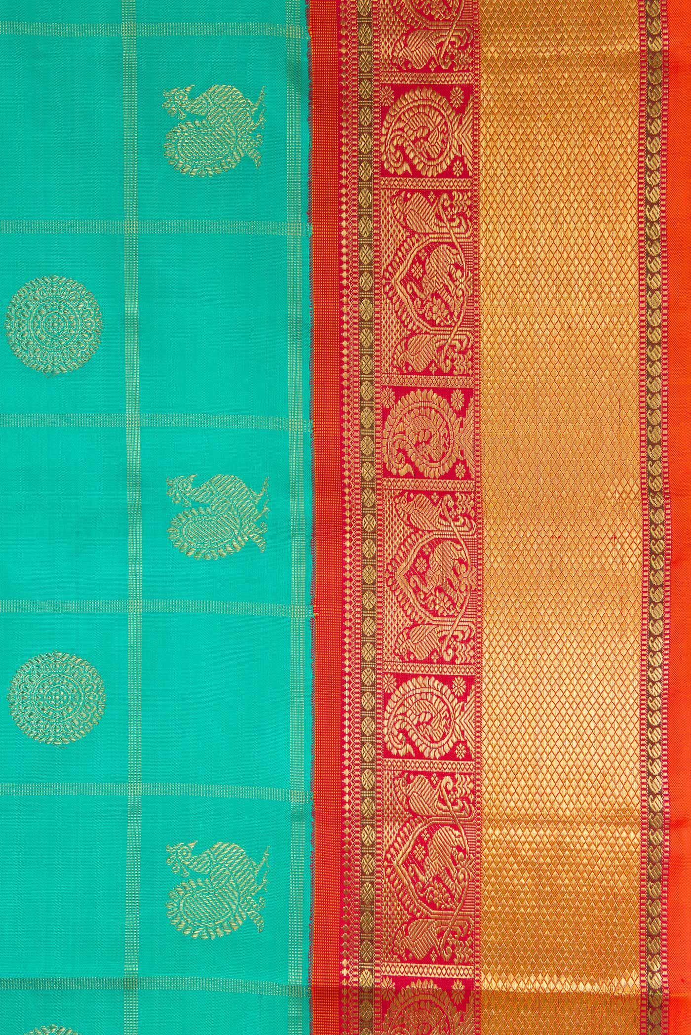 Pure Silk Pure Zari Sea Green Kanjivaram Saree - Image 3