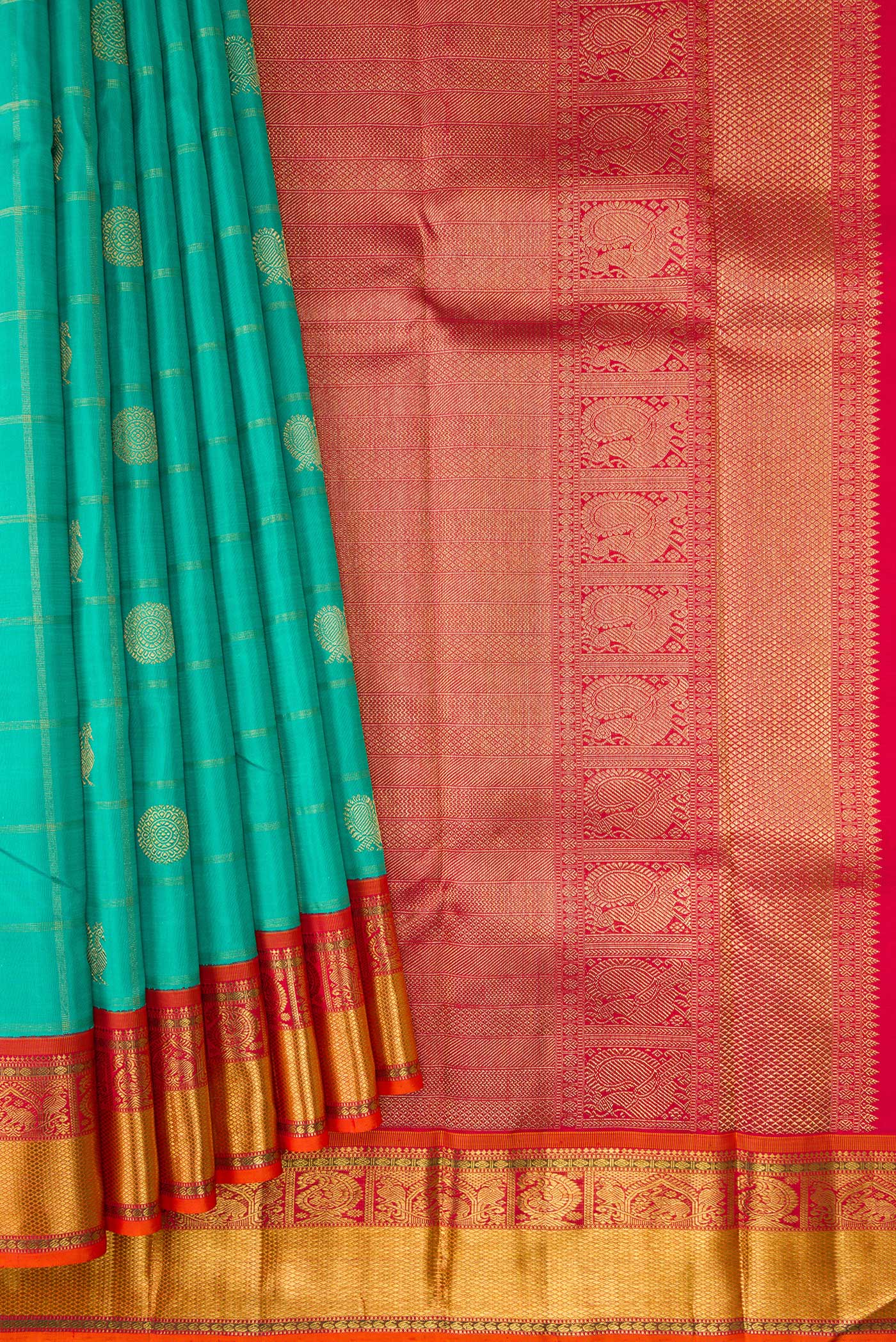 Pure Silk Pure Zari Sea Green Kanjivaram Saree - Image 4