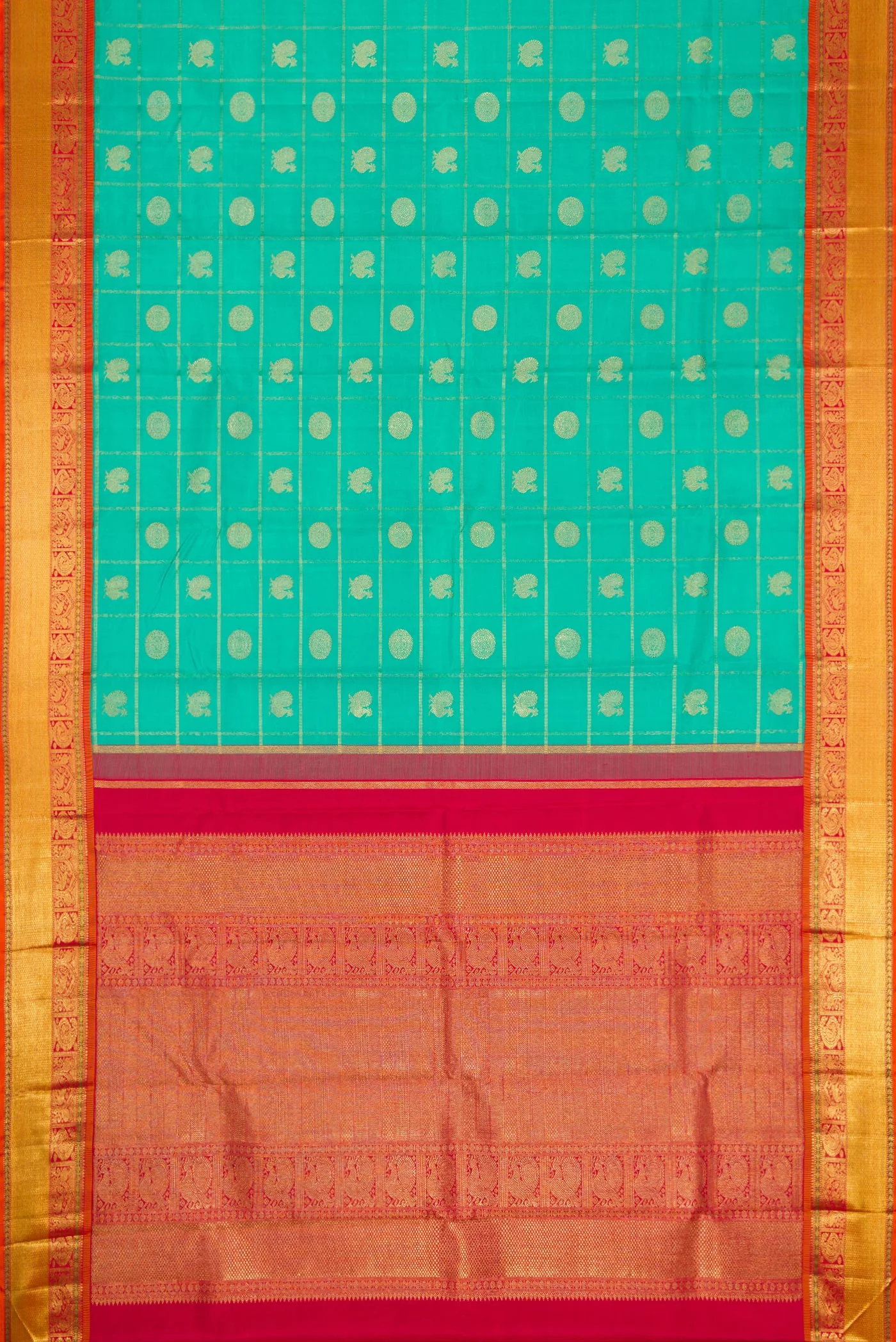 Pure Silk Pure Zari Sea Green Kanjivaram Saree - Image 6