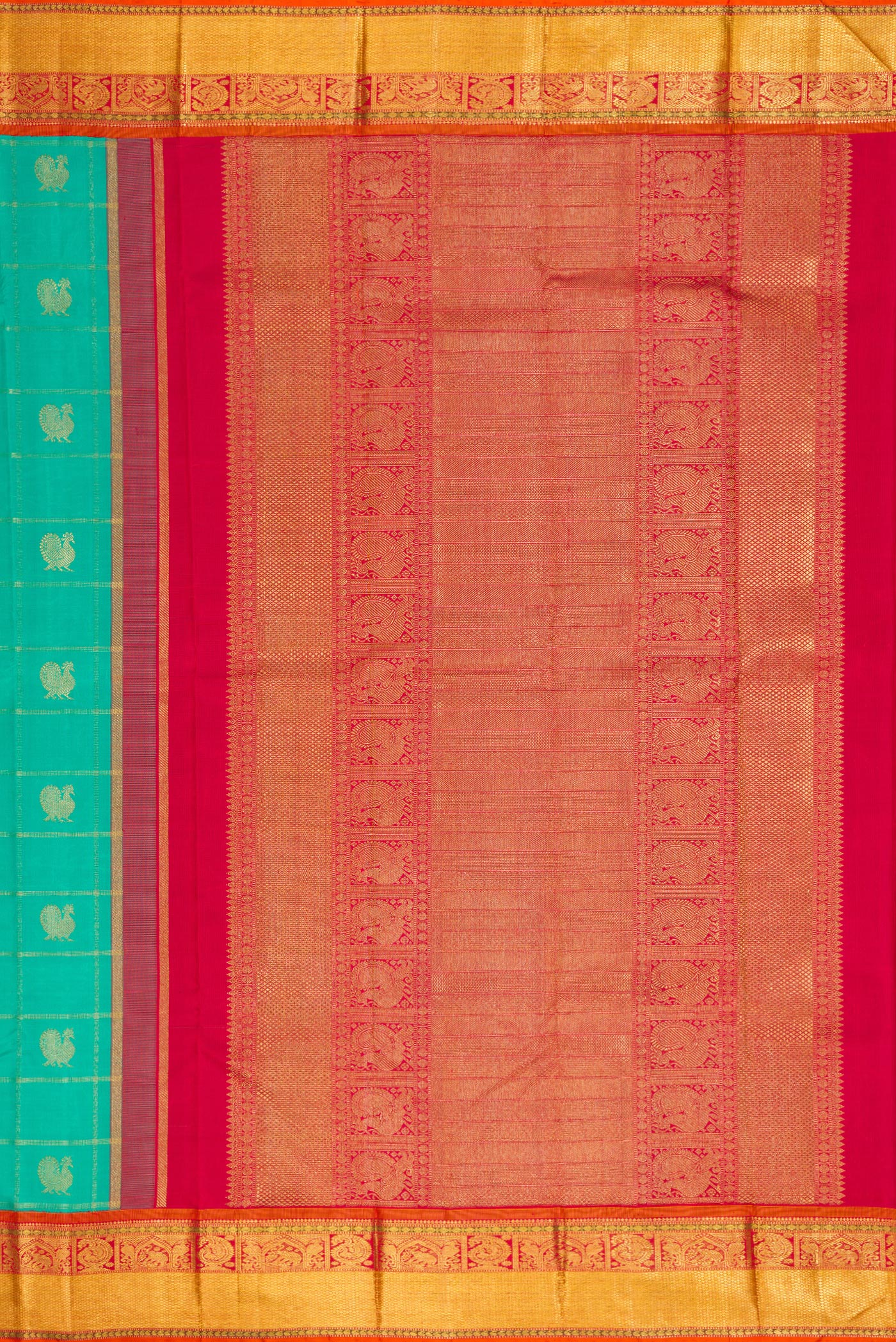 Pure Silk Pure Zari Sea Green Kanjivaram Saree - Image 7