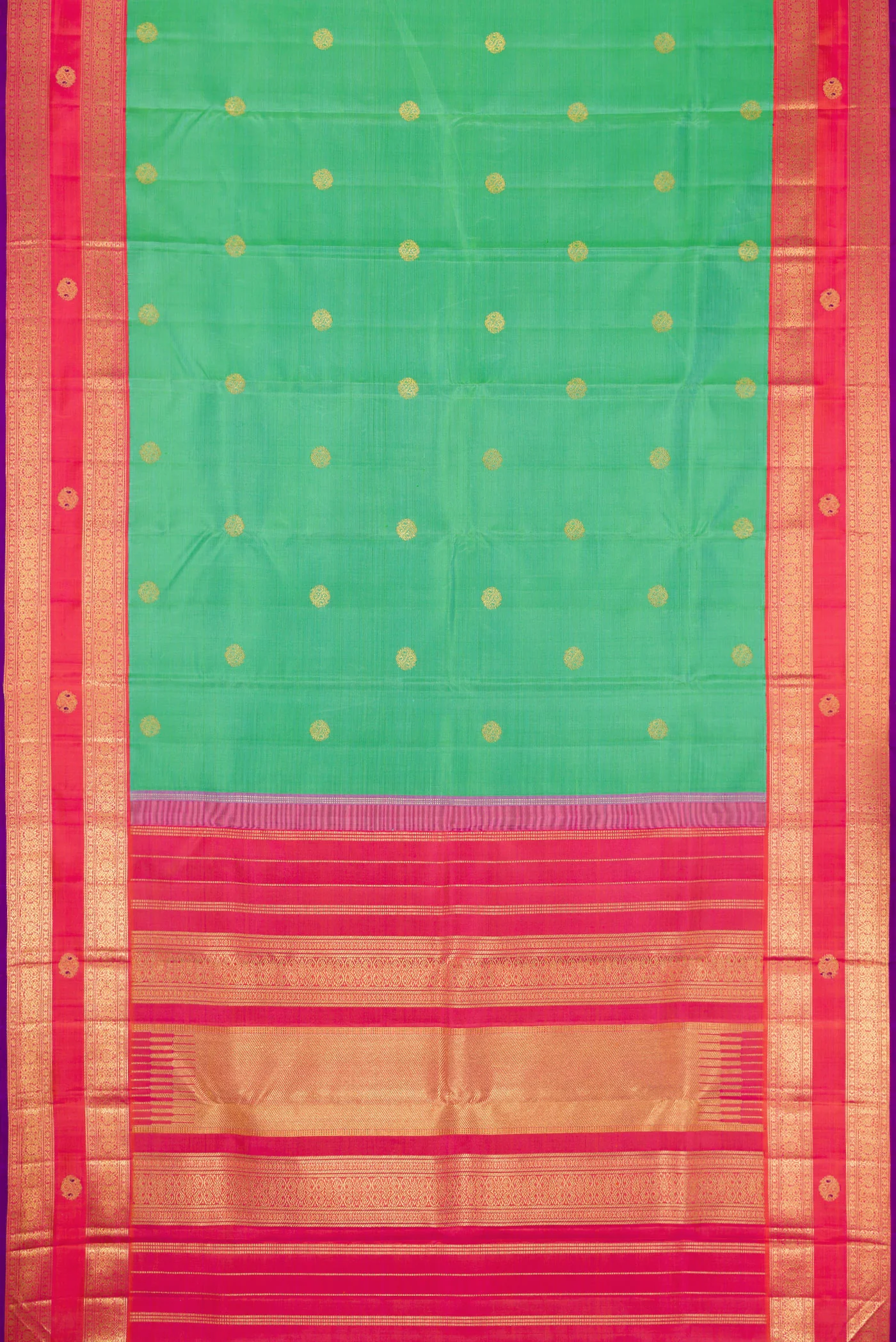 Pure Silk Pure Zari Sea Green Kanjivaram Saree - Image 6