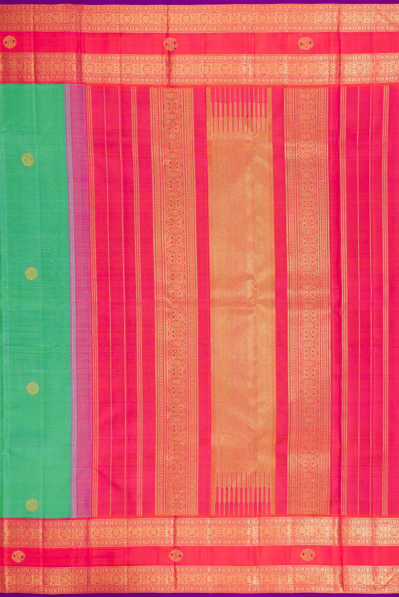 Pure Silk Pure Zari Sea Green Kanjivaram Saree - Image 7