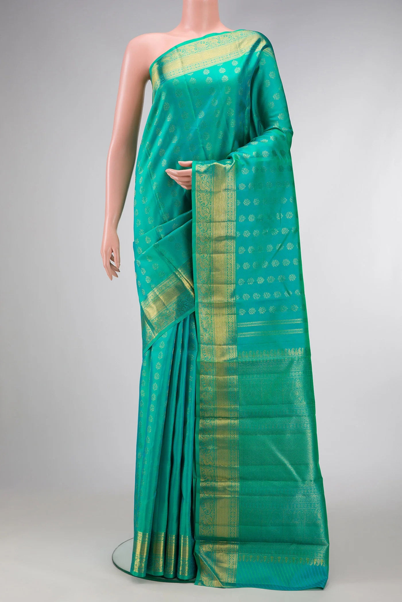 Pure Silk Pure Zari Turquoise Kanjivaram Saree