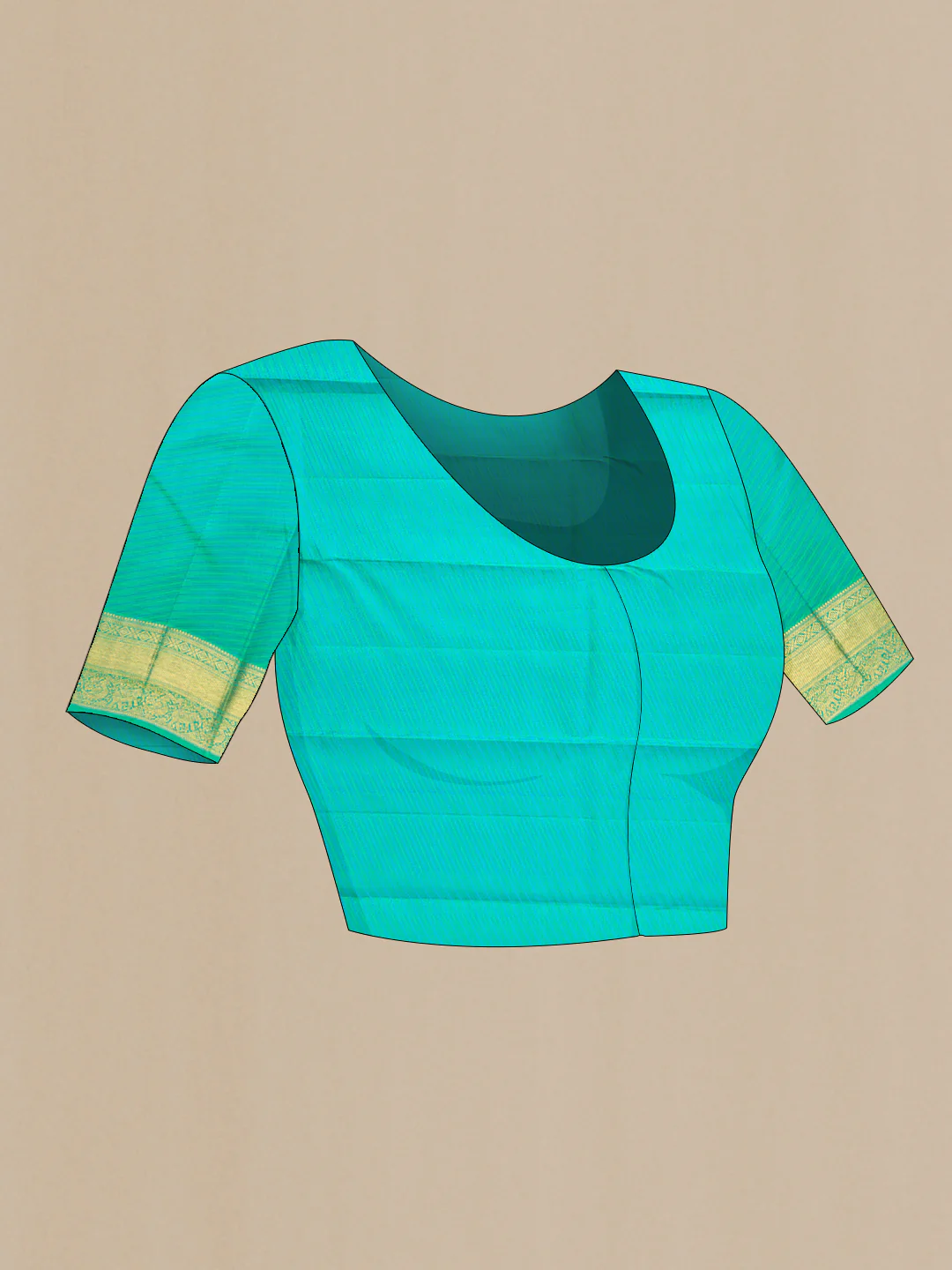 Pure Silk Pure Zari Turquoise Kanjivaram Saree - Image 5