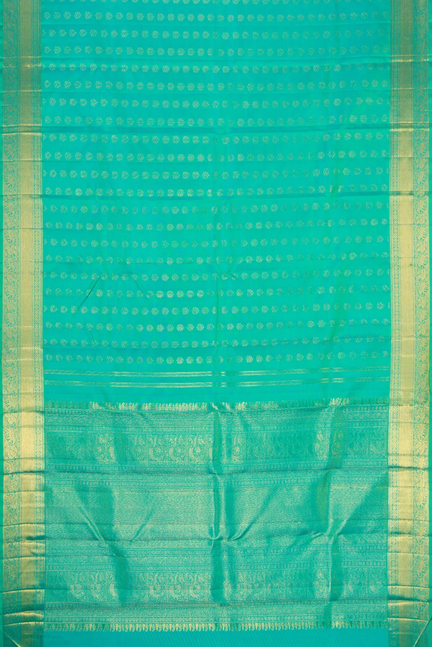 Pure Silk Pure Zari Turquoise Kanjivaram Saree - Image 6