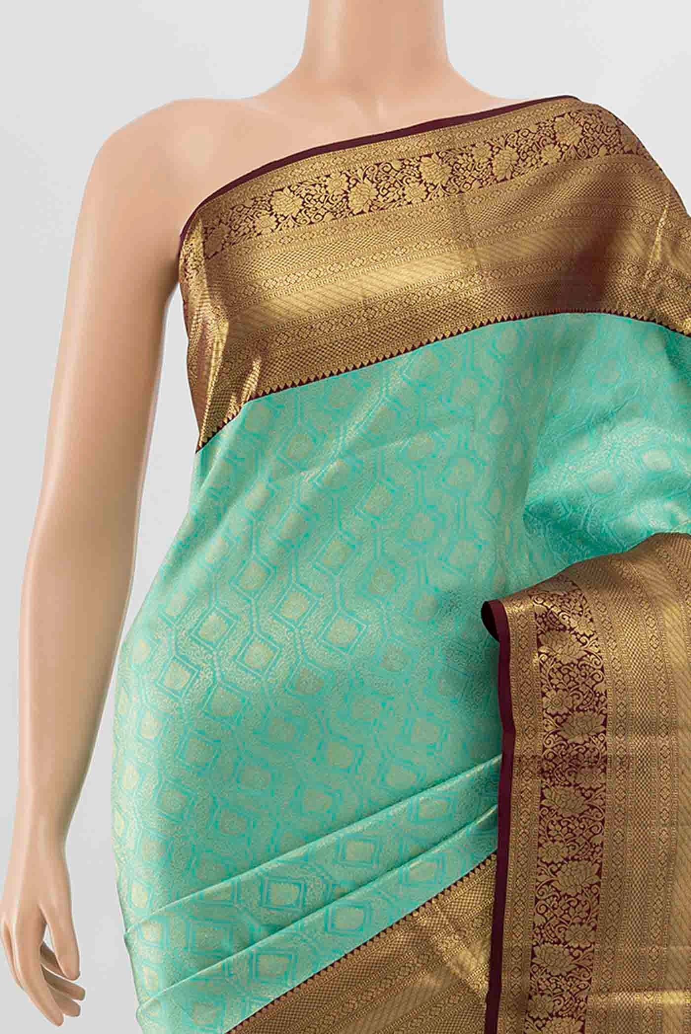 Light Blue Kanchipuram Silk Saree - Image 2