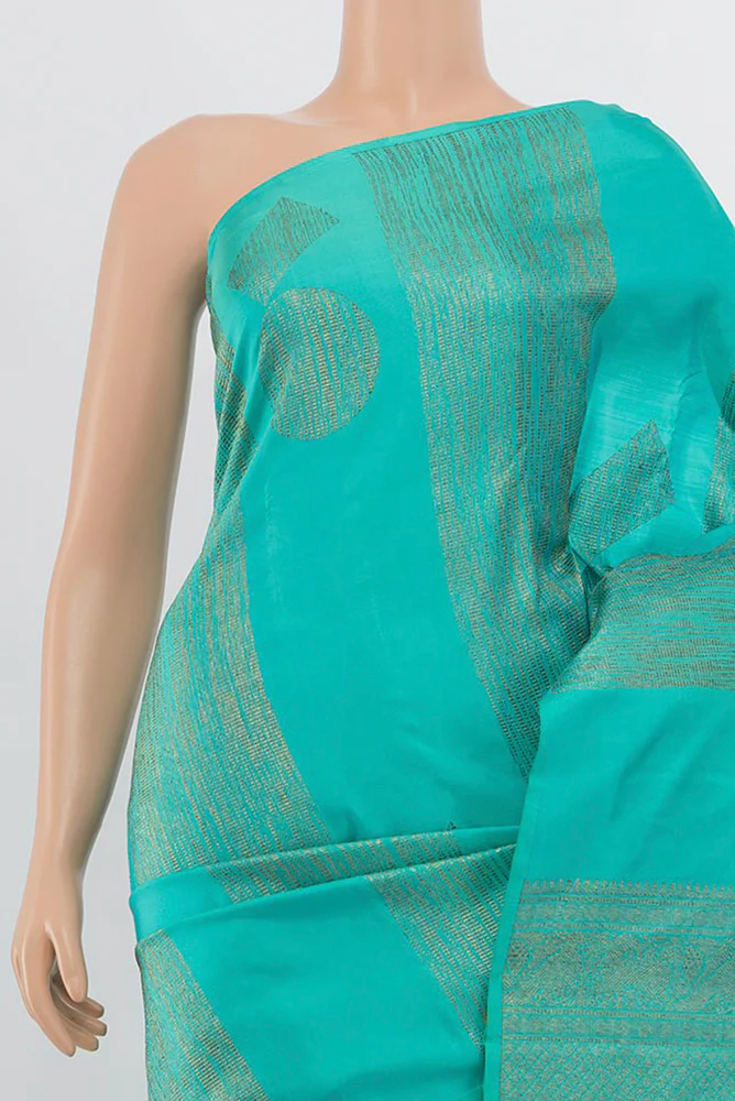 Turquoise Kanchipuram Silk Saree - Image 2