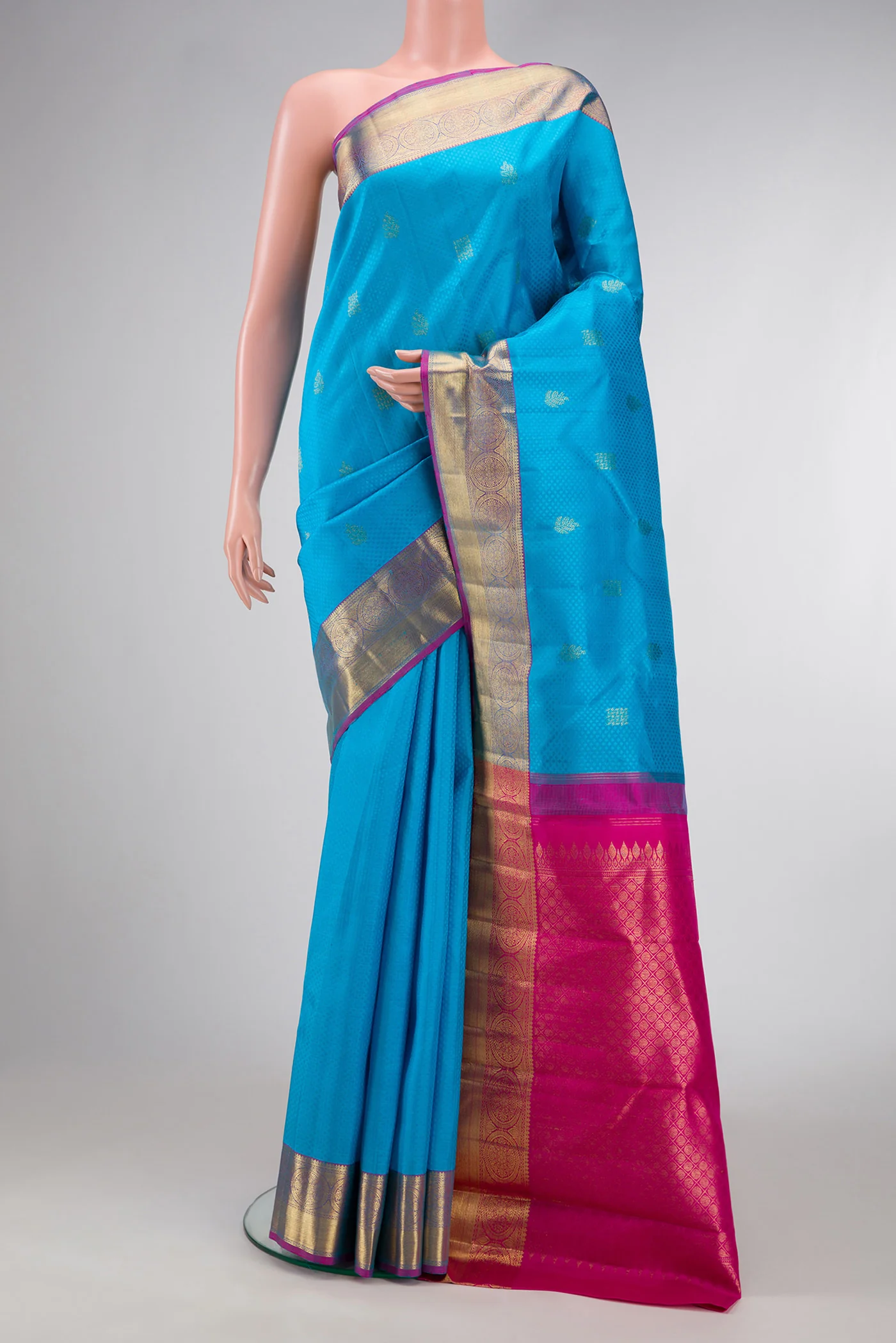 Pure Silk Pure Zari Sky Blue Kanchipuram Saree
