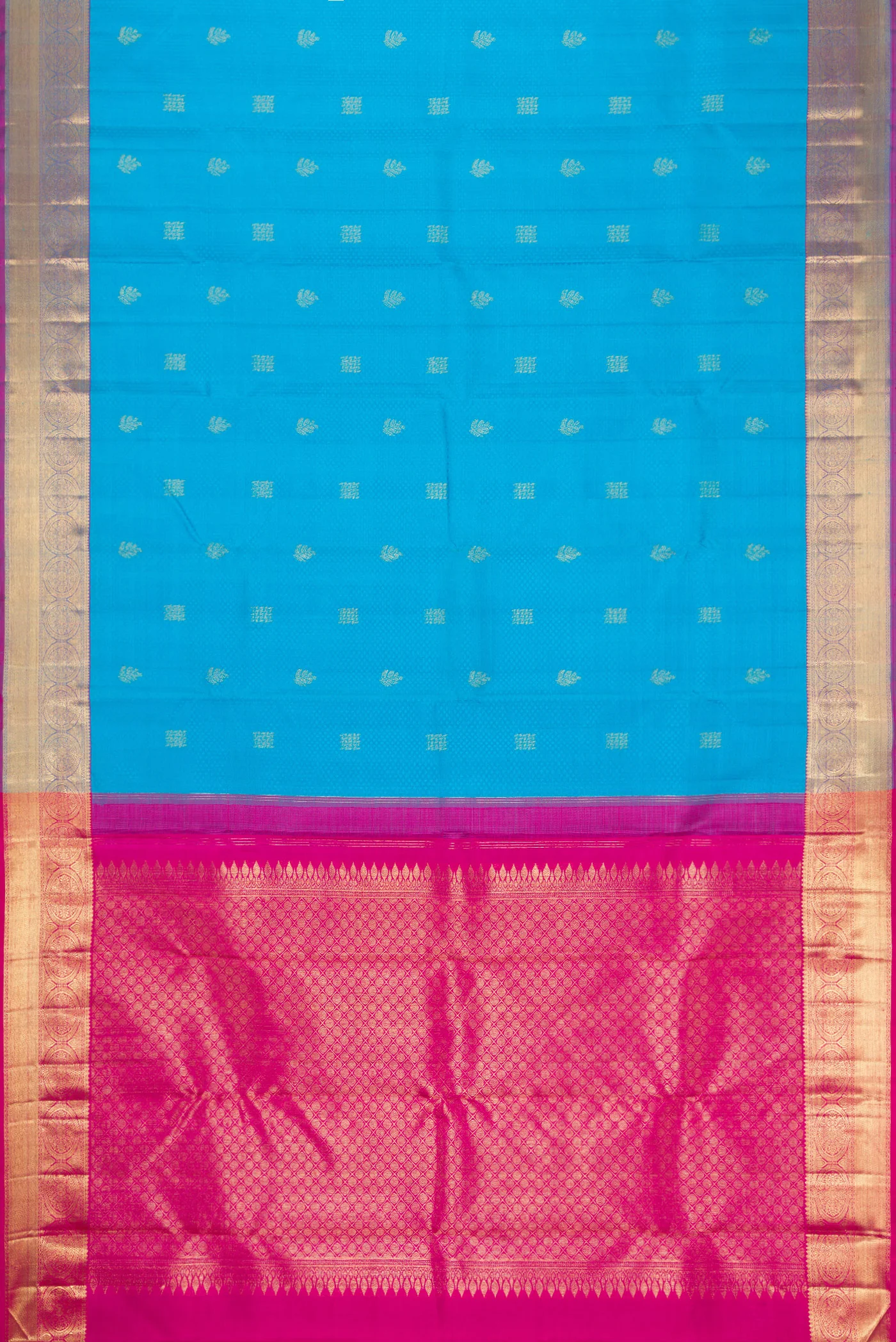 Pure Silk Pure Zari Sky Blue Kanchipuram Saree - Image 6