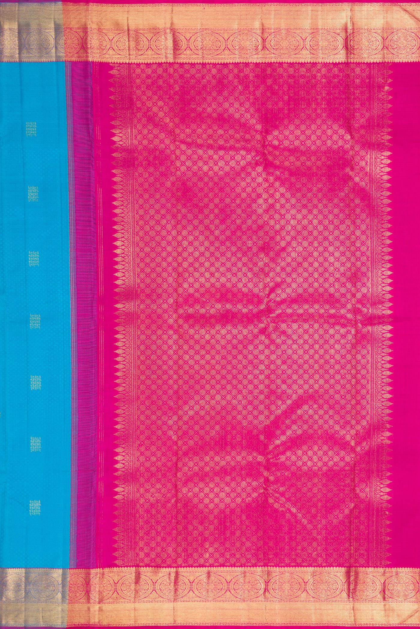 Pure Silk Pure Zari Sky Blue Kanchipuram Saree - Image 7