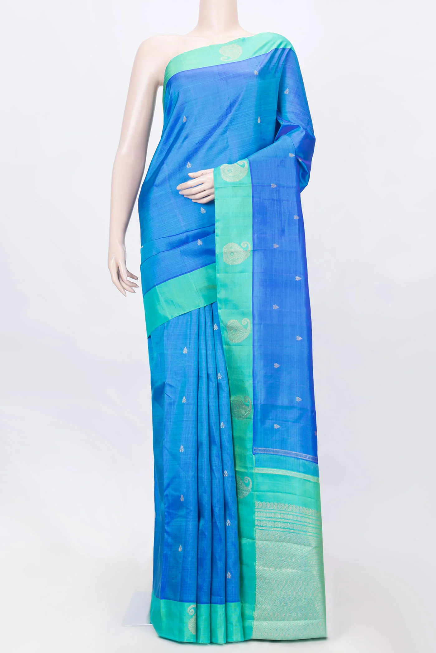 Pure Silk Pure Zari Sky Blue Dual Tone Kanjivaram Saree