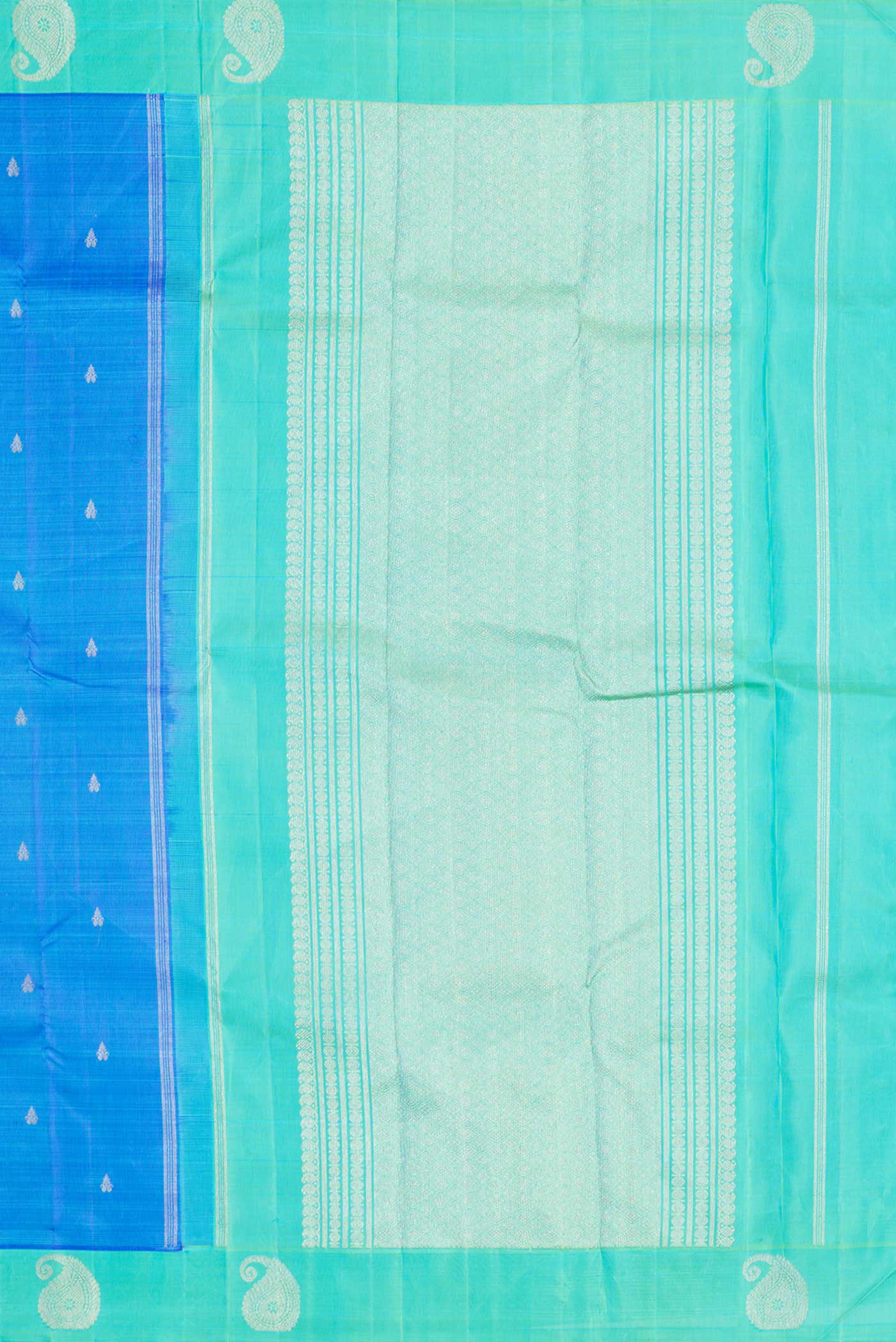 Pure Silk Pure Zari Sky Blue Dual Tone Kanjivaram Saree - Image 7