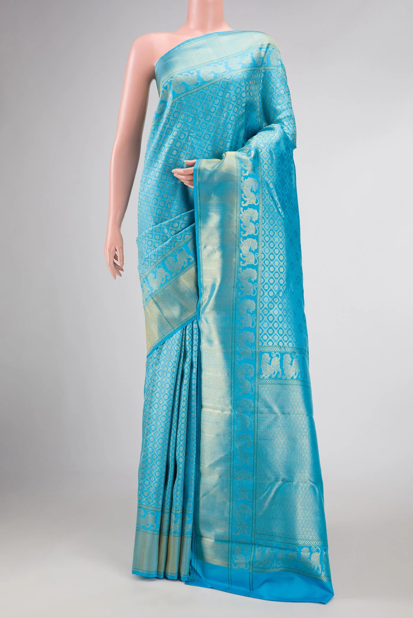 Pure Silk Pure Zari Sky Blue Dual Tone Kanjivaram Saree