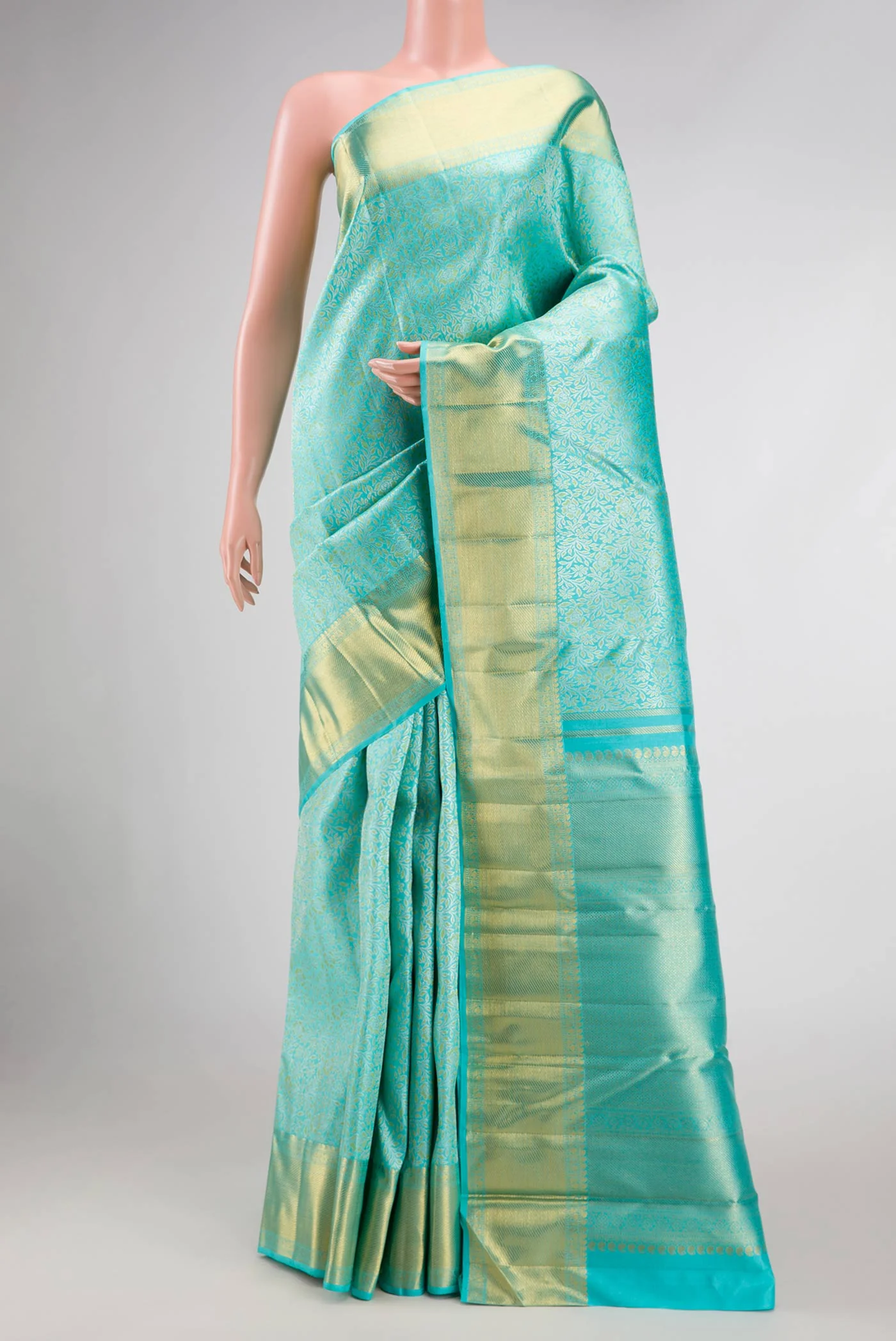 Pure Silk Pure Zari Sky Blue Dual Tone Kanjivaram Saree