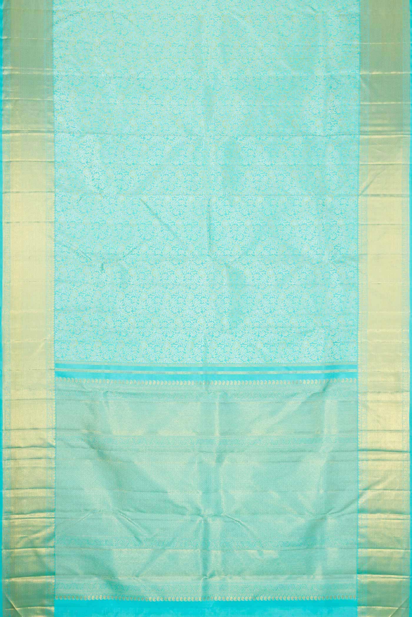 Pure Silk Pure Zari Sky Blue Dual Tone Kanjivaram Saree - Image 6