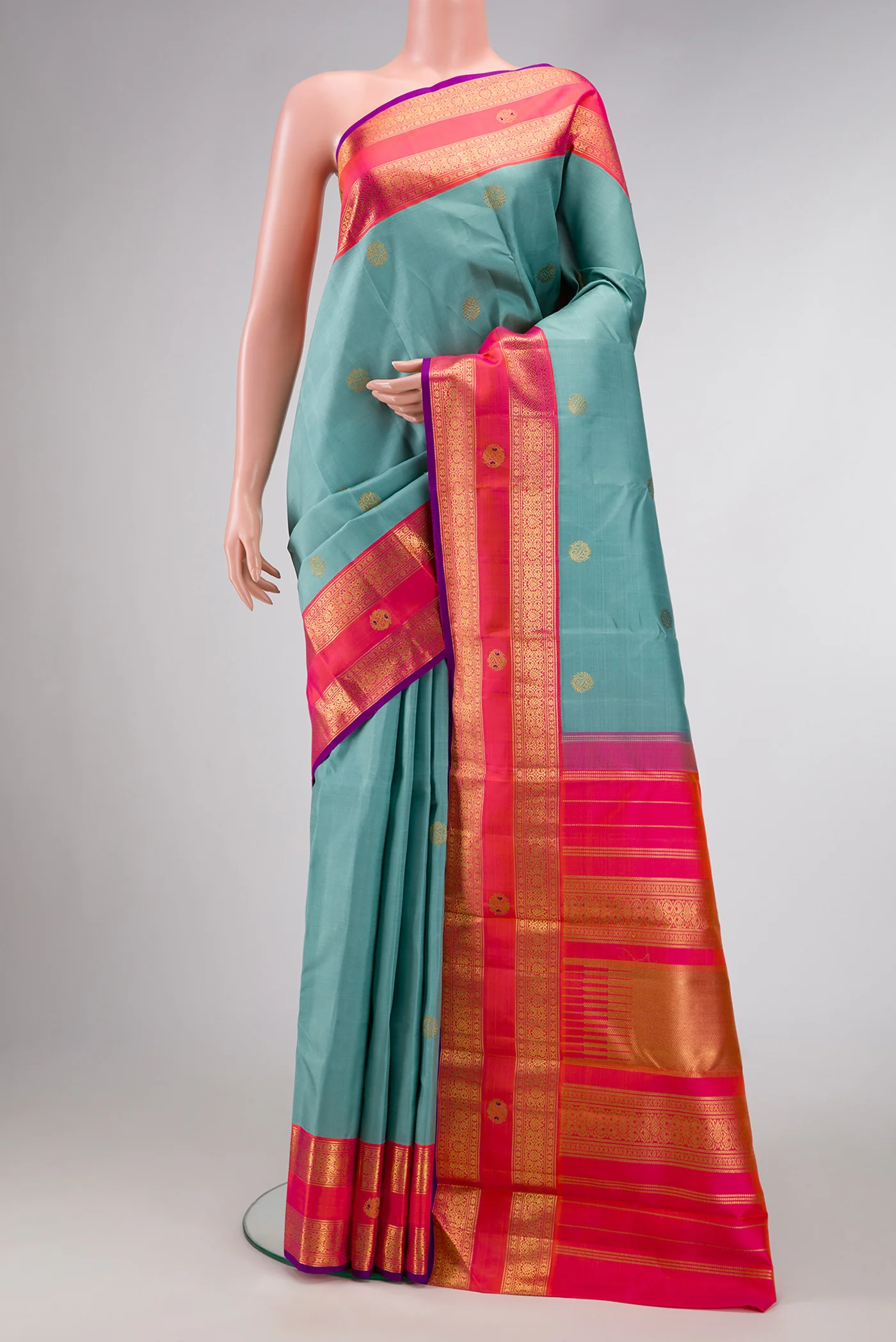 Pure Silk Pure Zari Blue Grey Kanjivaram Saree