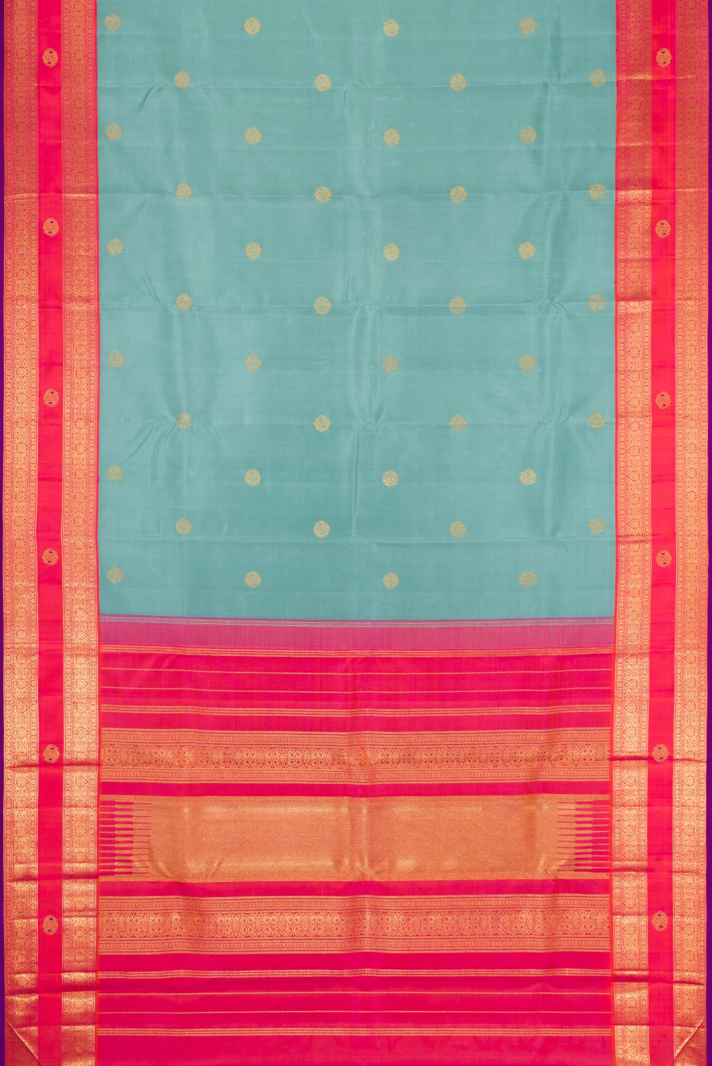 Pure Silk Pure Zari Blue Grey Kanjivaram Saree - Image 6