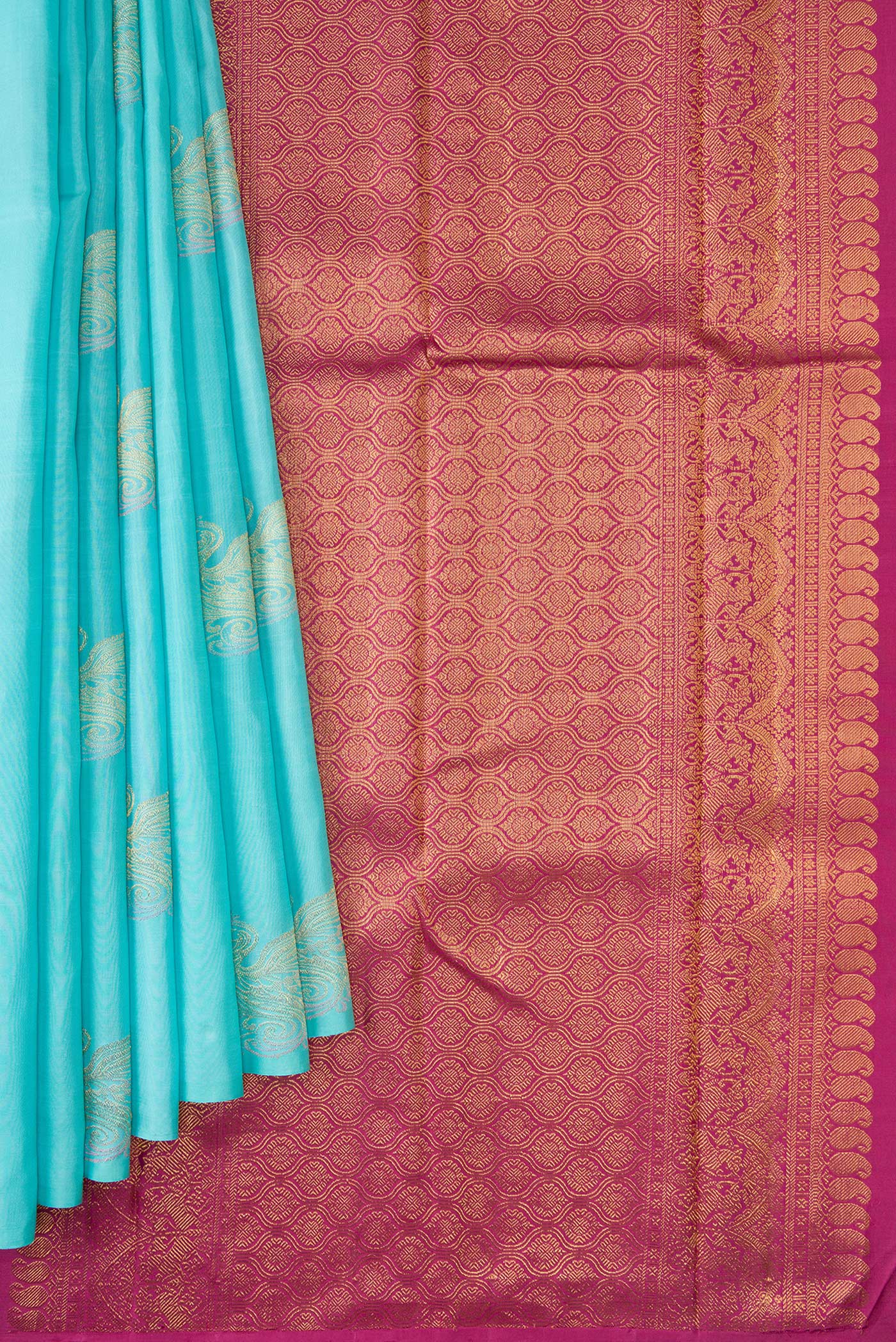Pure Silk Pure Zari Sky Blue Kanjivaram Saree - Image 3