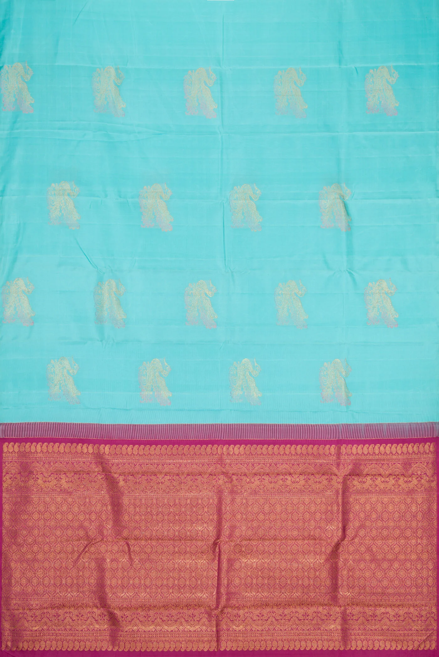 Pure Silk Pure Zari Sky Blue Kanjivaram Saree - Image 5