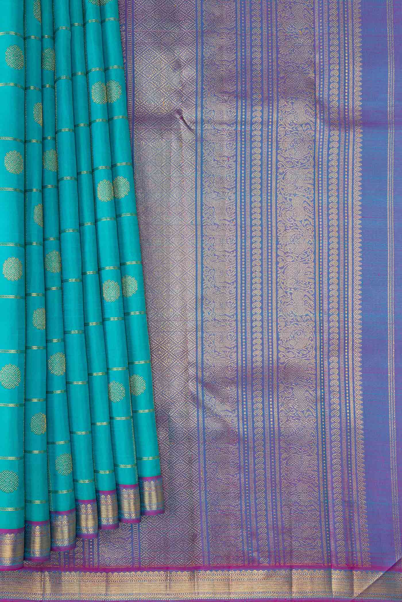 Pure Silk Pure Zari Sky Blue Dual Tone Kanjivaram Saree - Image 4