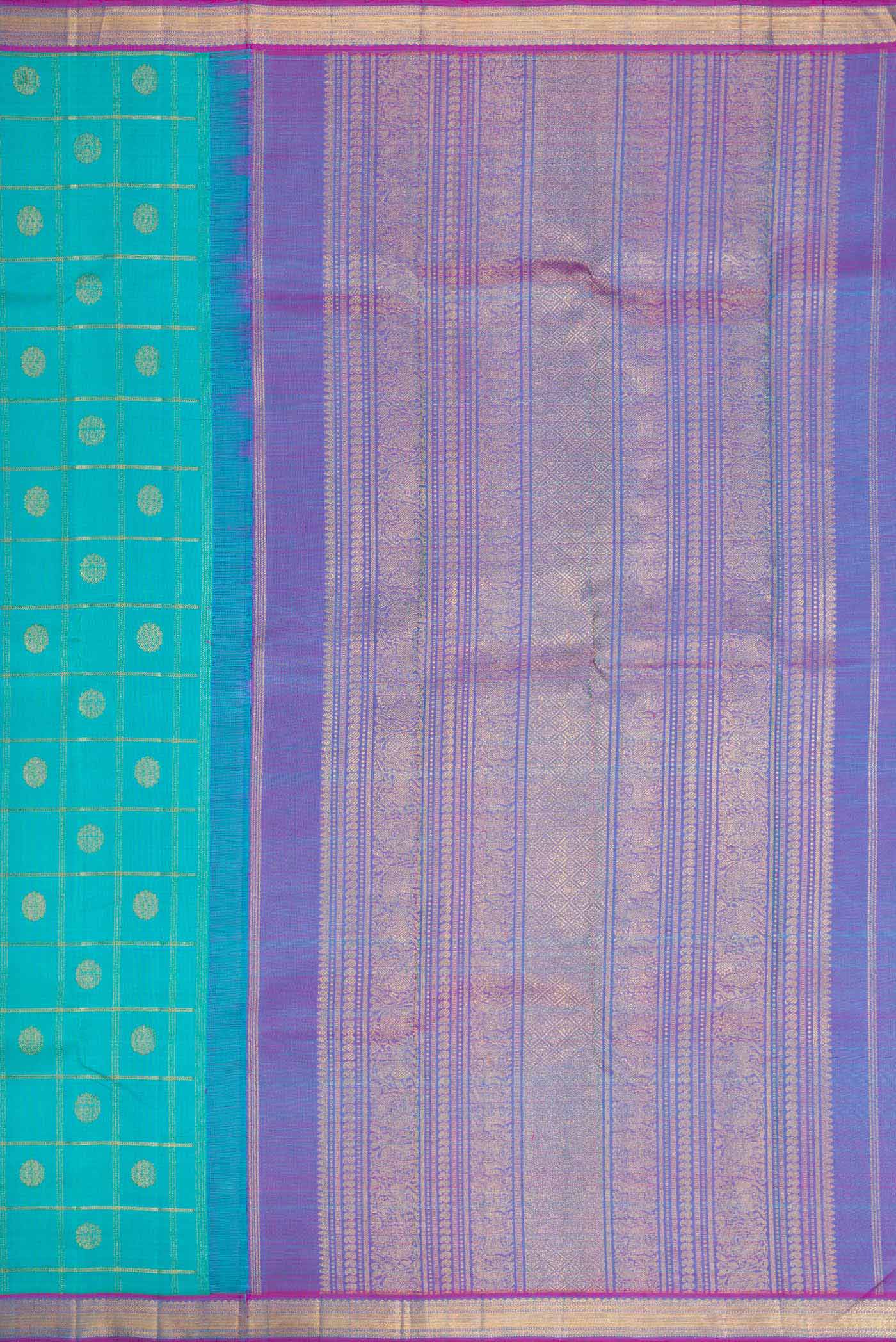 Pure Silk Pure Zari Sky Blue Dual Tone Kanjivaram Saree - Image 7