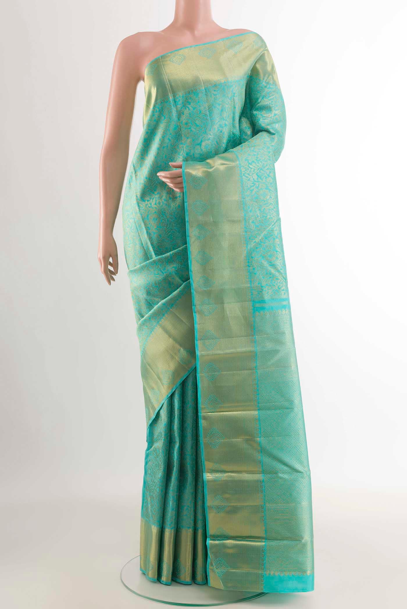 Pure Silk Pure Zari Sky Blue Kanjivaram Saree