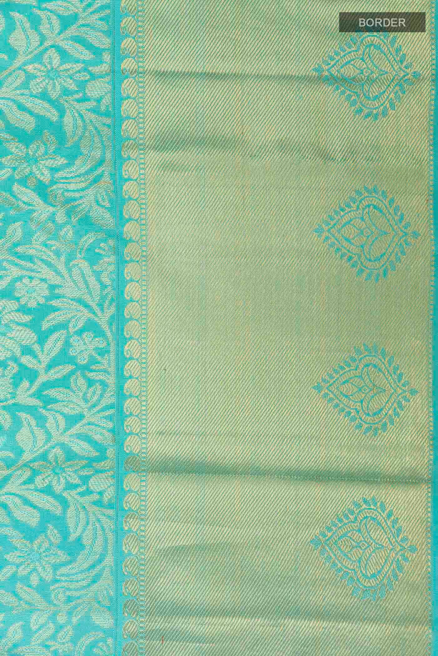 Pure Silk Pure Zari Sky Blue Kanjivaram Saree - Image 3