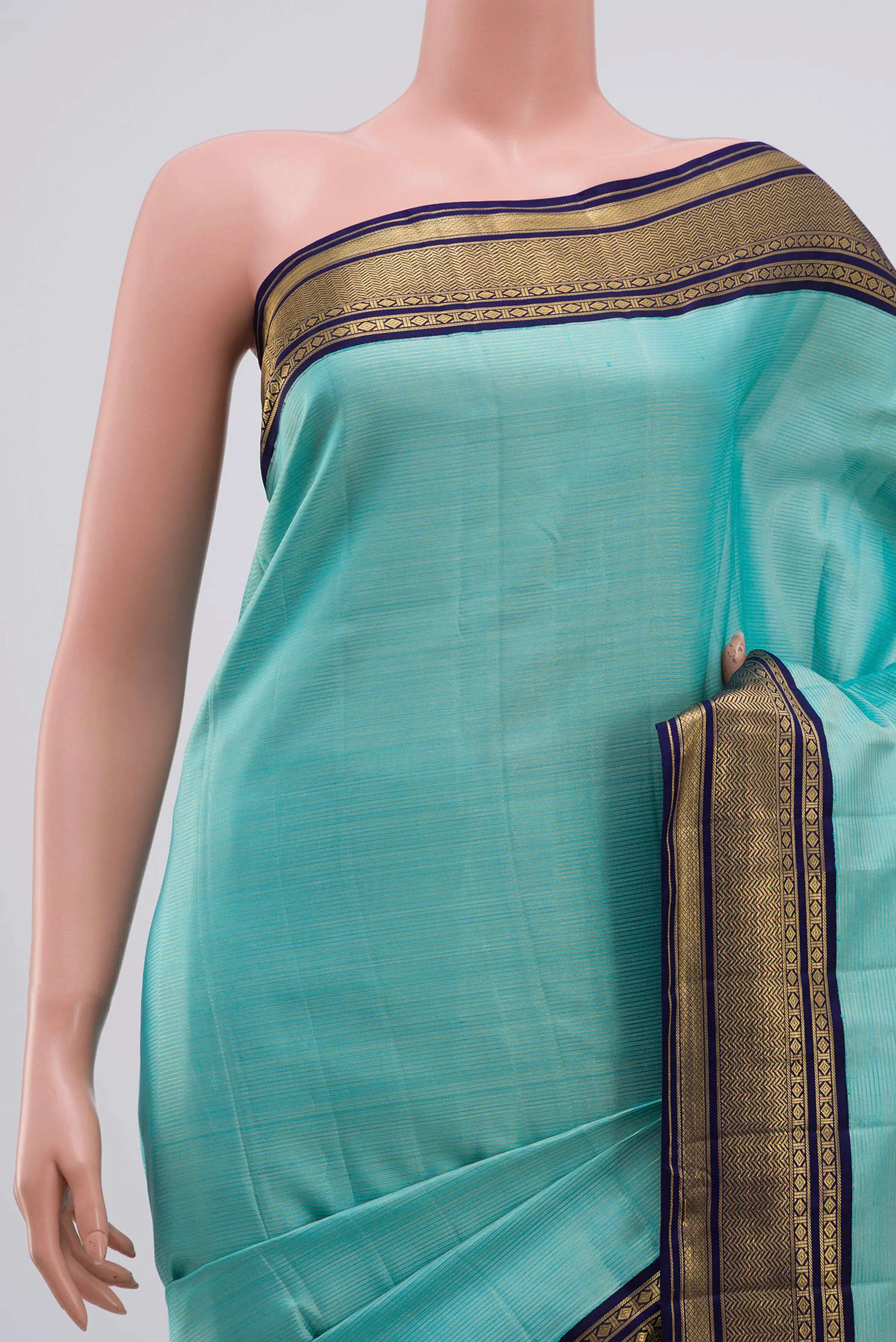 Pure Silk Pure Zari Sky Blue Kanchipuram Saree - Image 2