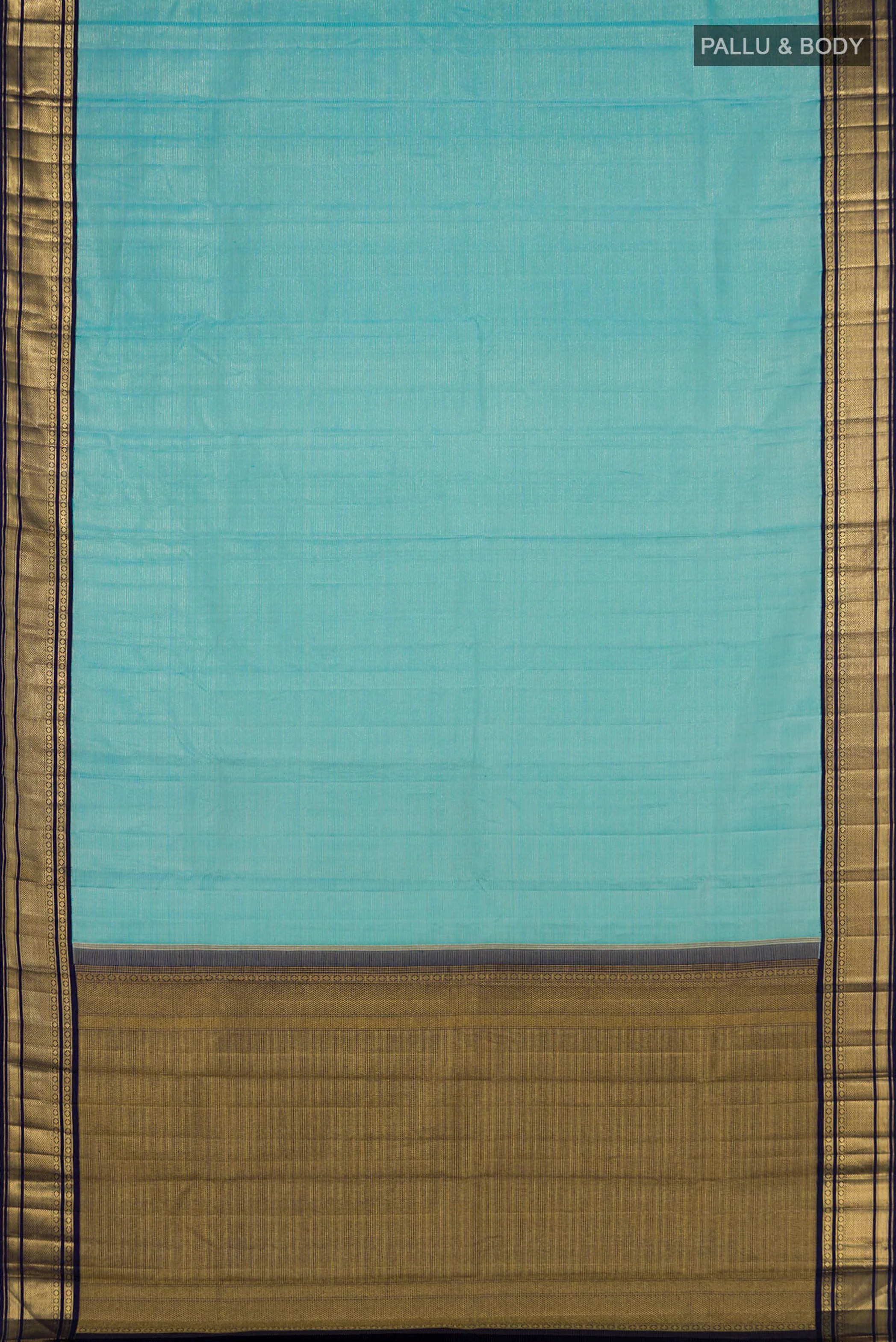 Pure Silk Pure Zari Sky Blue Kanchipuram Saree - Image 5