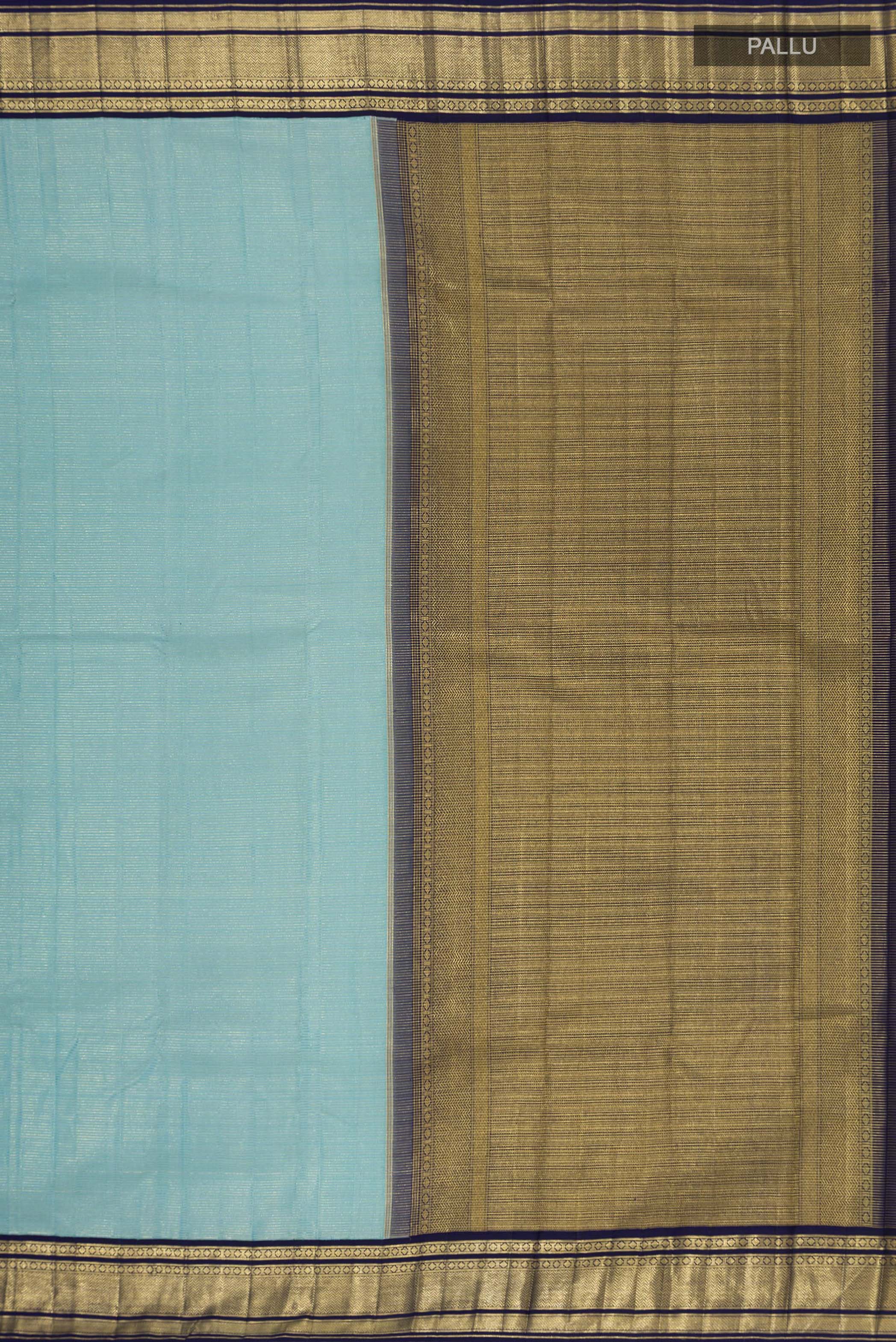 Pure Silk Pure Zari Sky Blue Kanchipuram Saree - Image 6