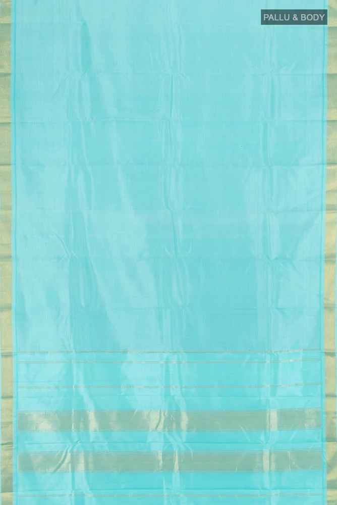 Pure Silk Pure Zari Sky Blue Kanchipuram Saree - Image 5
