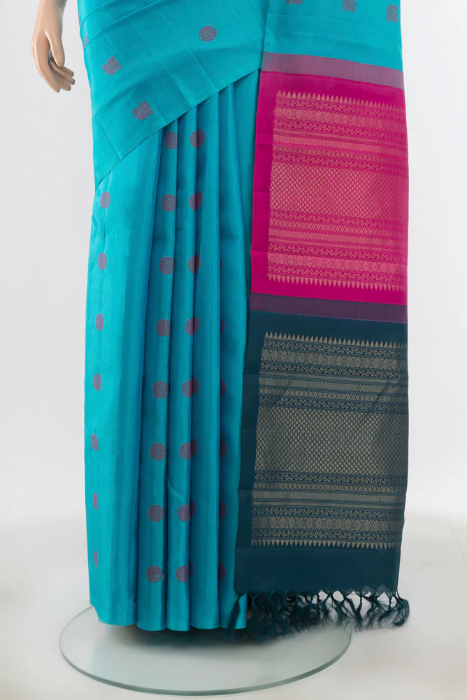 Sky Blue Kanchipuram Silk Saree - Image 3