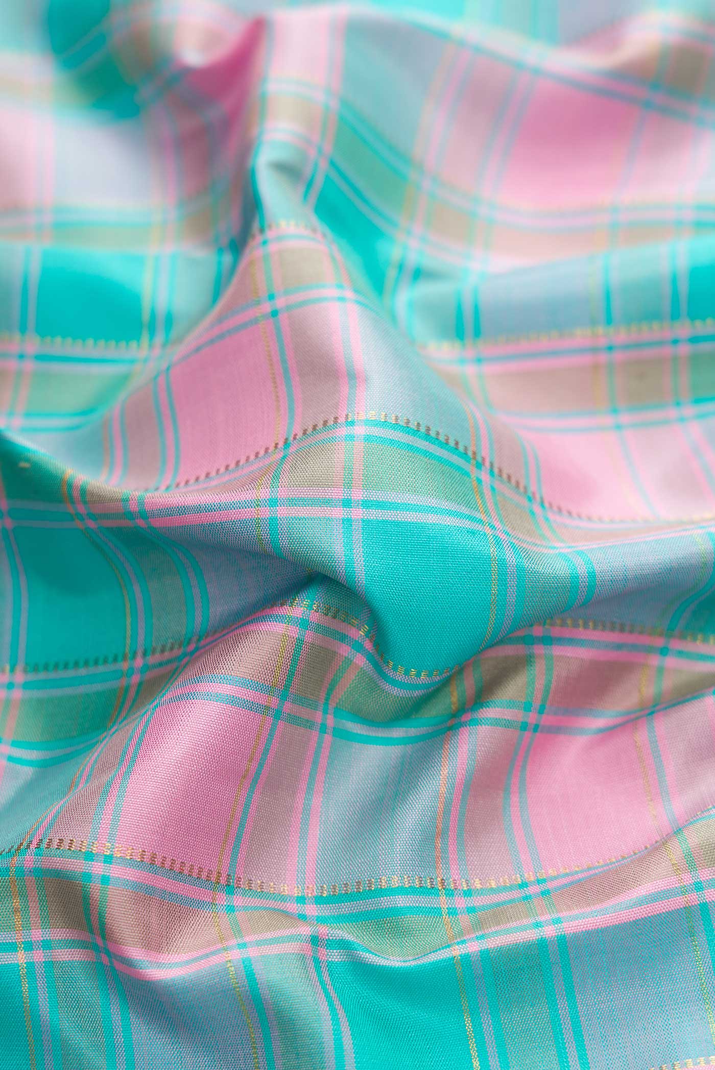 Pure Silk Pure Zari Sky Blue, Pink and Grey Color Kanjivaram Saree - Image 2