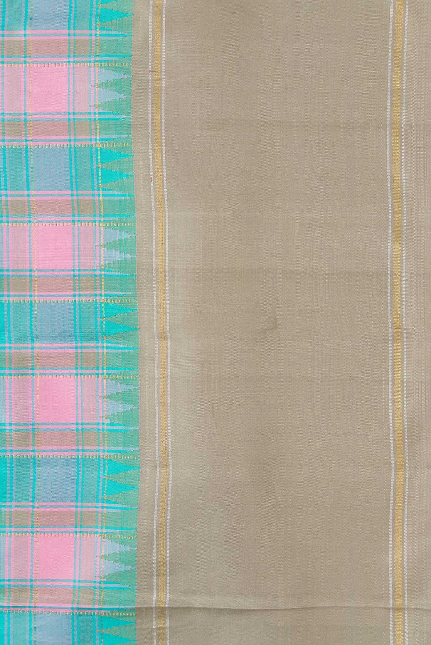 Pure Silk Pure Zari Sky Blue, Pink and Grey Color Kanjivaram Saree - Image 3