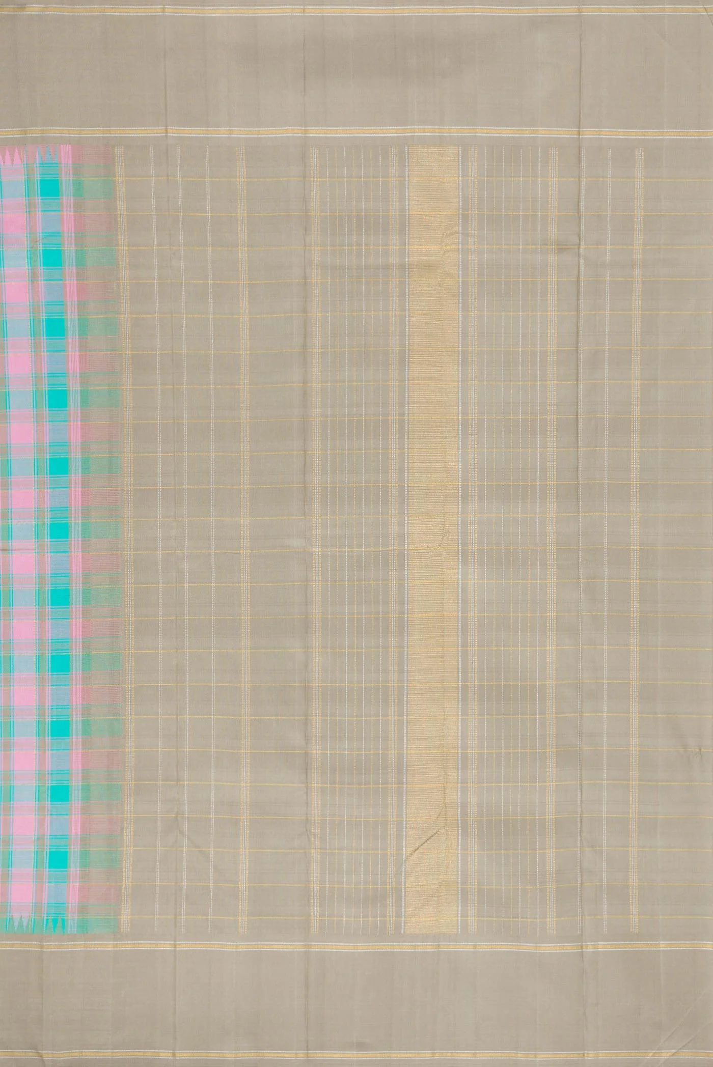 Pure Silk Pure Zari Sky Blue, Pink and Grey Color Kanjivaram Saree - Image 7