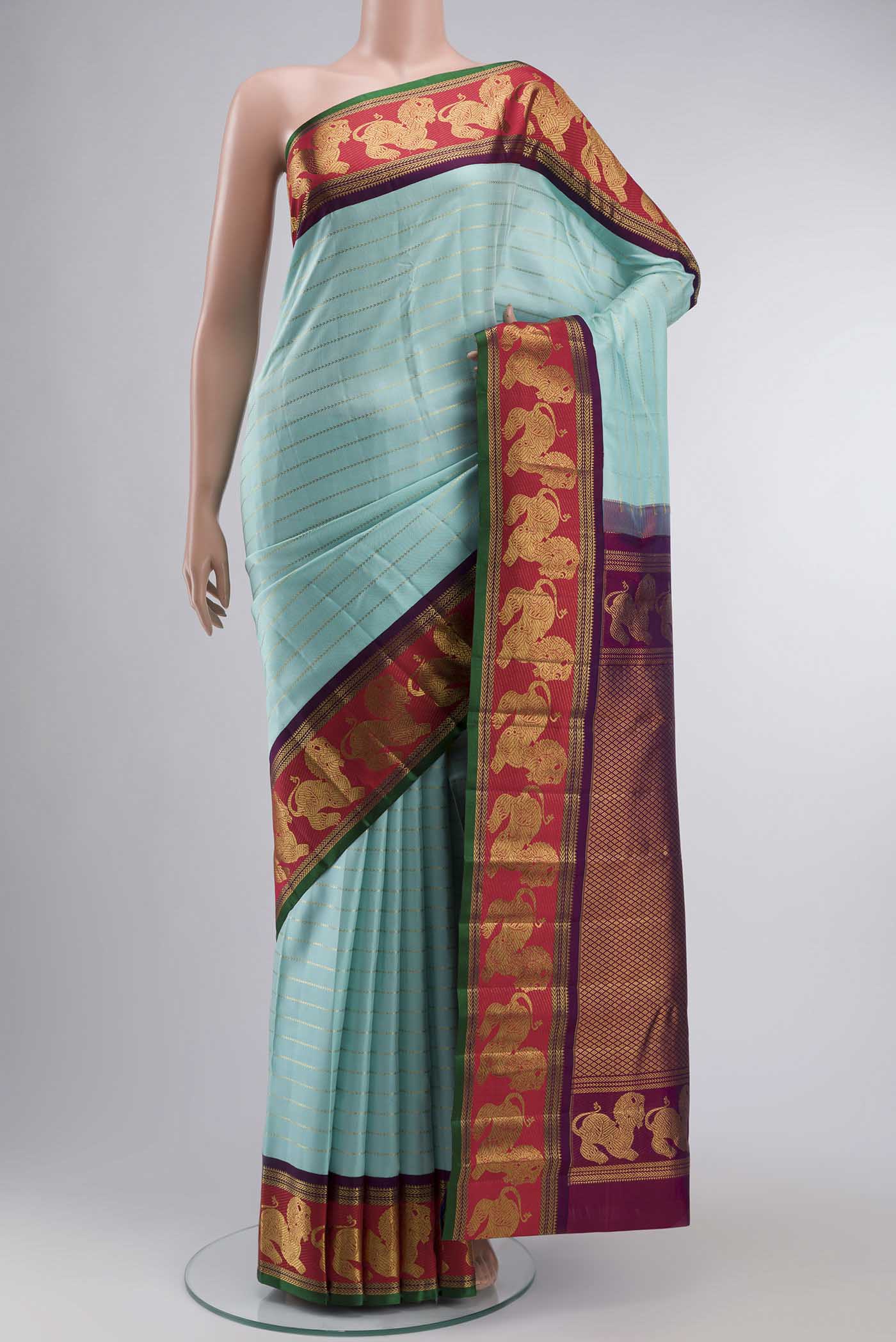 Pure Silk Pure Zari Turquoise Kanchipuram Saree