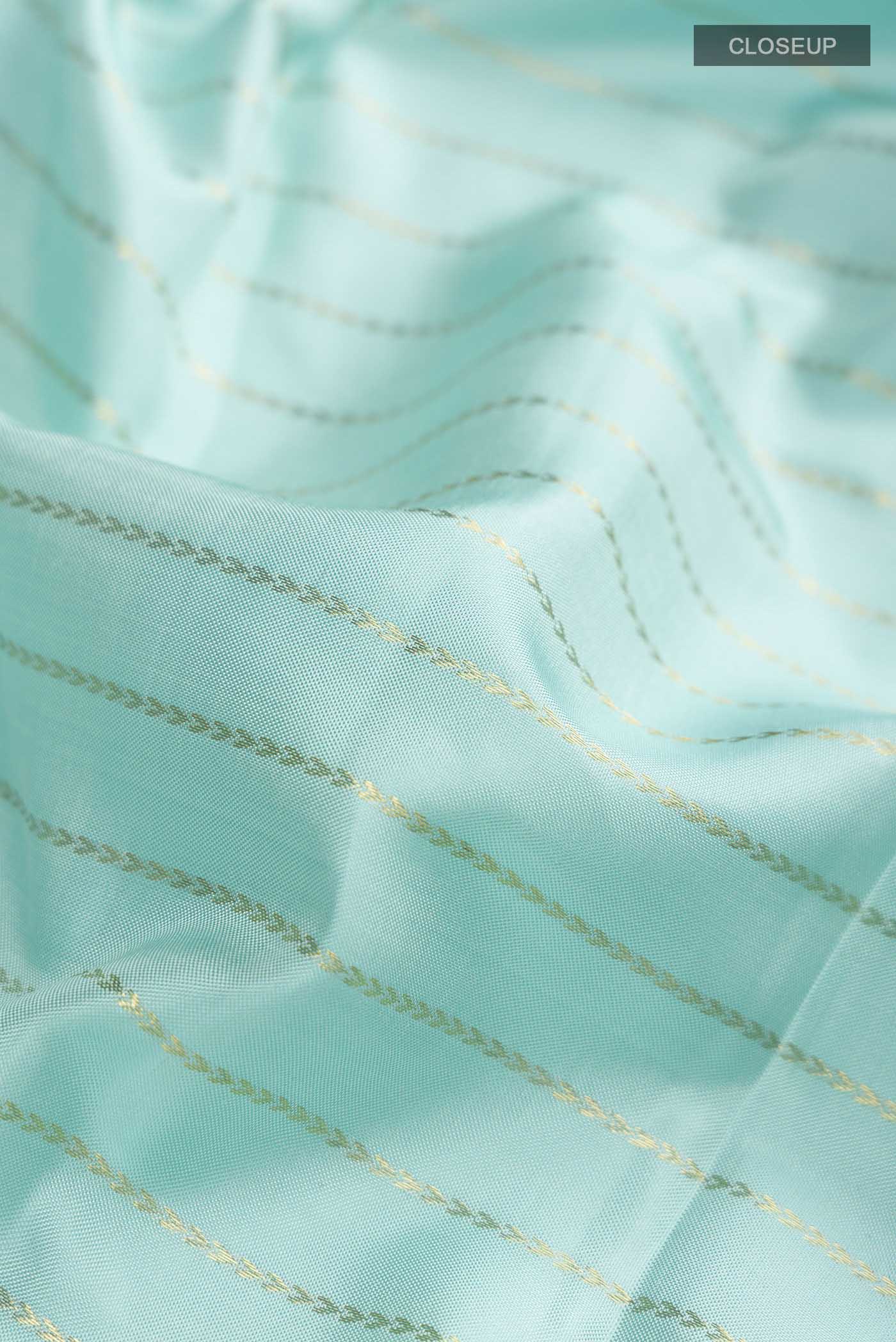 Pure Silk Pure Zari Turquoise Kanchipuram Saree - Image 2