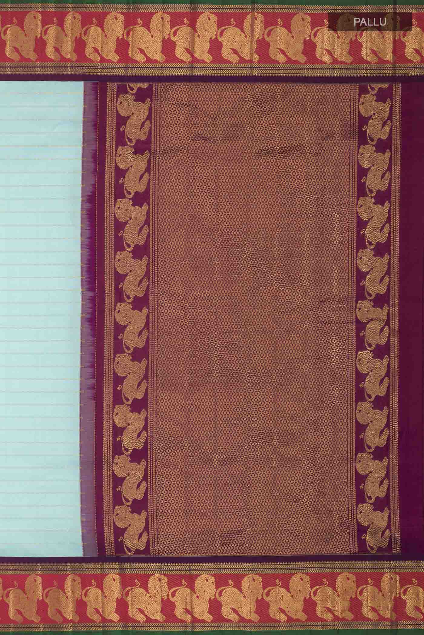 Pure Silk Pure Zari Turquoise Kanchipuram Saree - Image 7