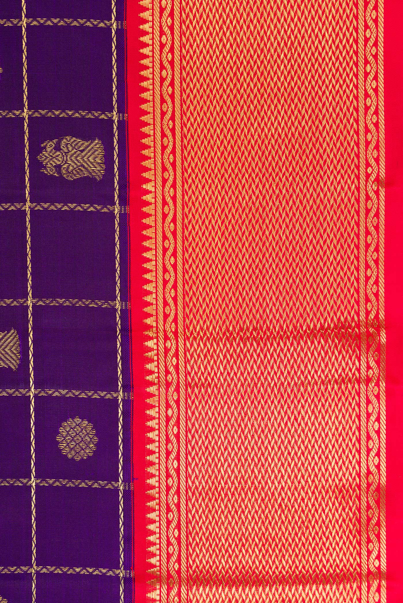 Pure Silk Pure Zari Violet Kanjivaram Saree - Image 3