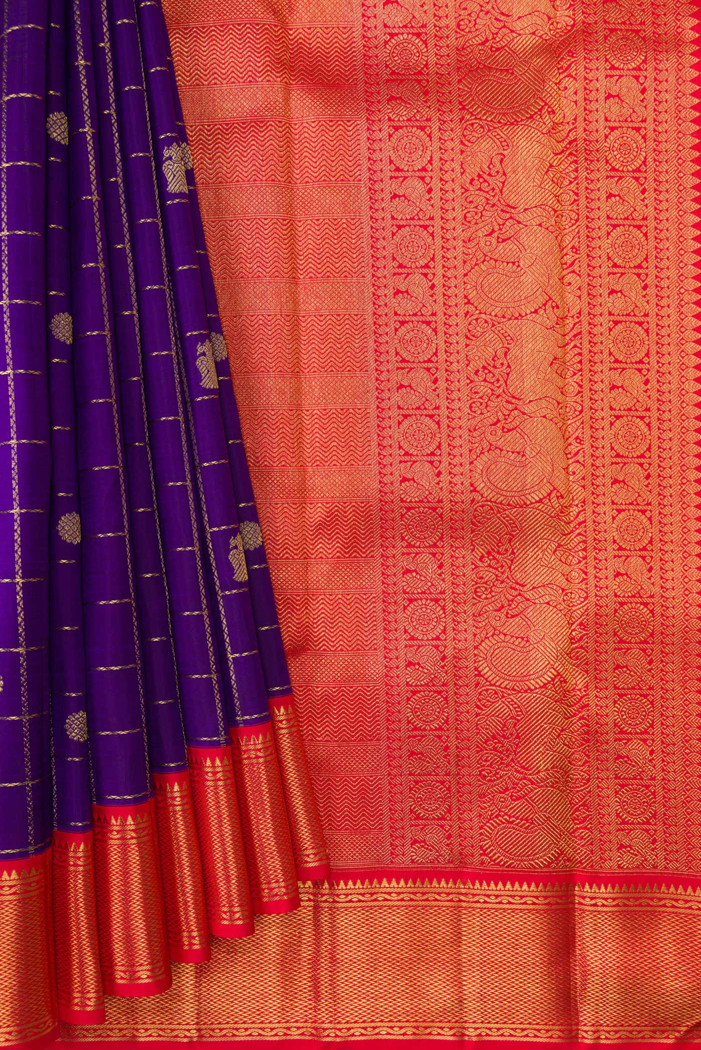 Pure Silk Pure Zari Violet Kanjivaram Saree - Image 4