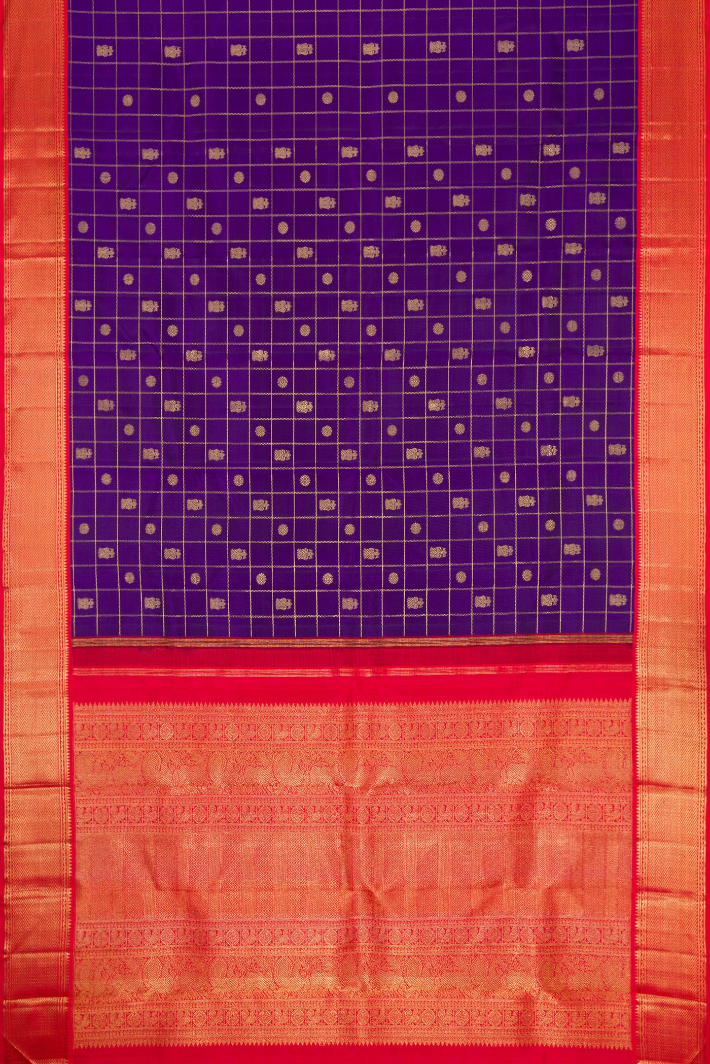 Pure Silk Pure Zari Violet Kanjivaram Saree - Image 6