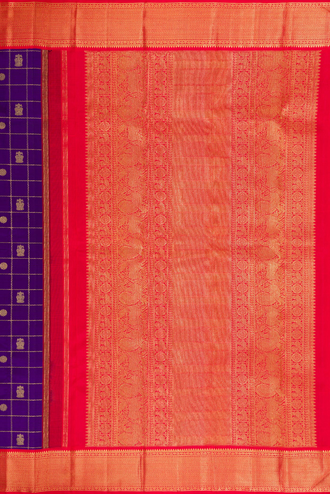 Pure Silk Pure Zari Violet Kanjivaram Saree - Image 7