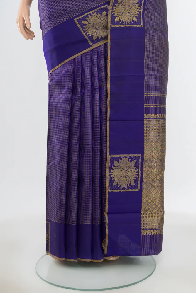 Dark Blue Kanjivaram Silk Saree - Image 3