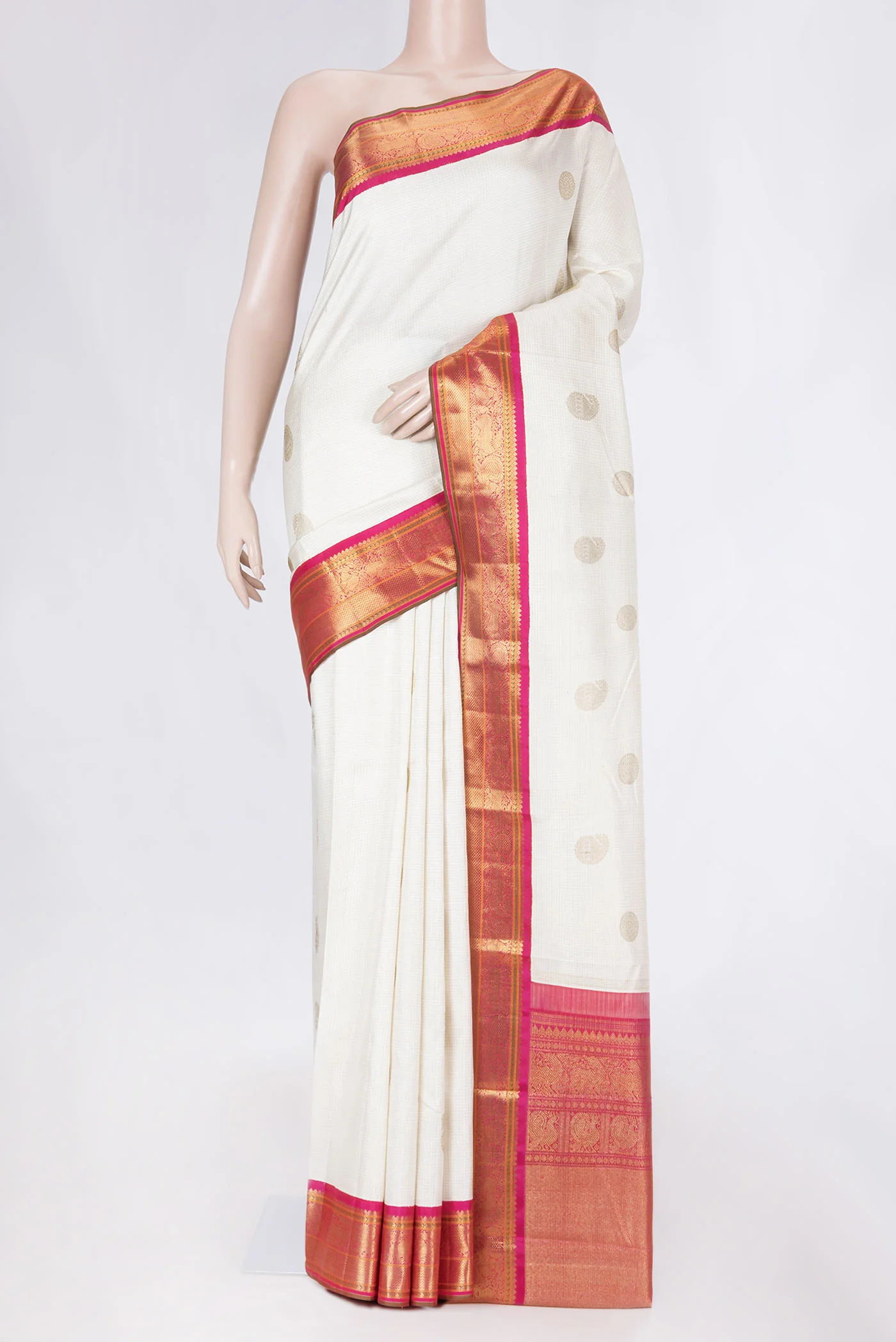 Pure Silk Pure Zari White Dual Tone Kanjivaram Saree