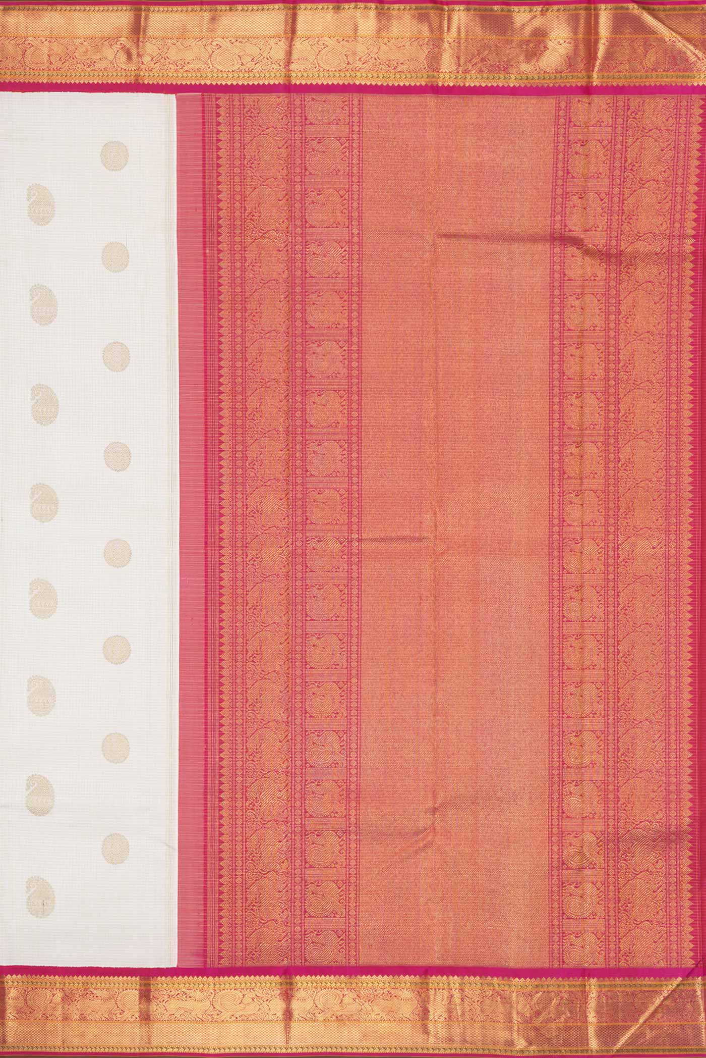 Pure Silk Pure Zari White Dual Tone Kanjivaram Saree - Image 7